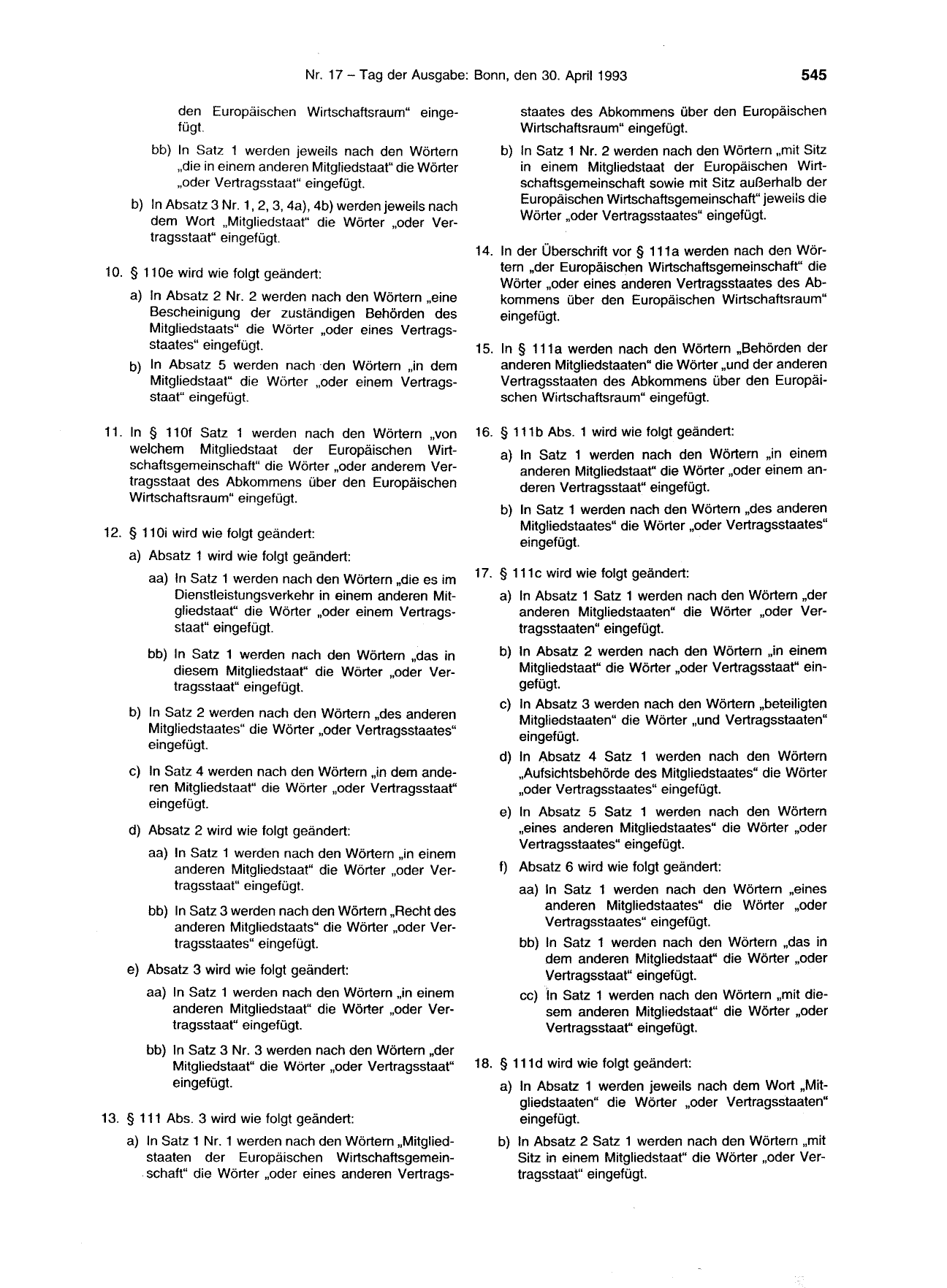 BGBl. 1993, Seite 545 — Originalseite als Abbildung
