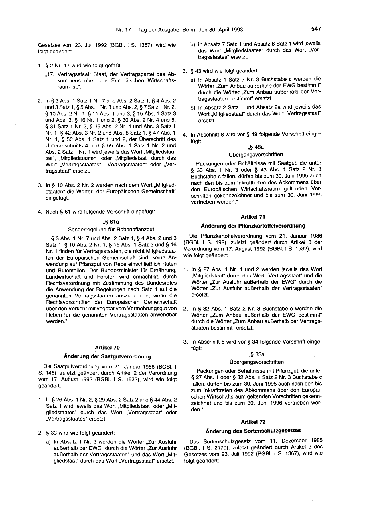 BGBl. 1993, Seite 547 — Originalseite als Abbildung