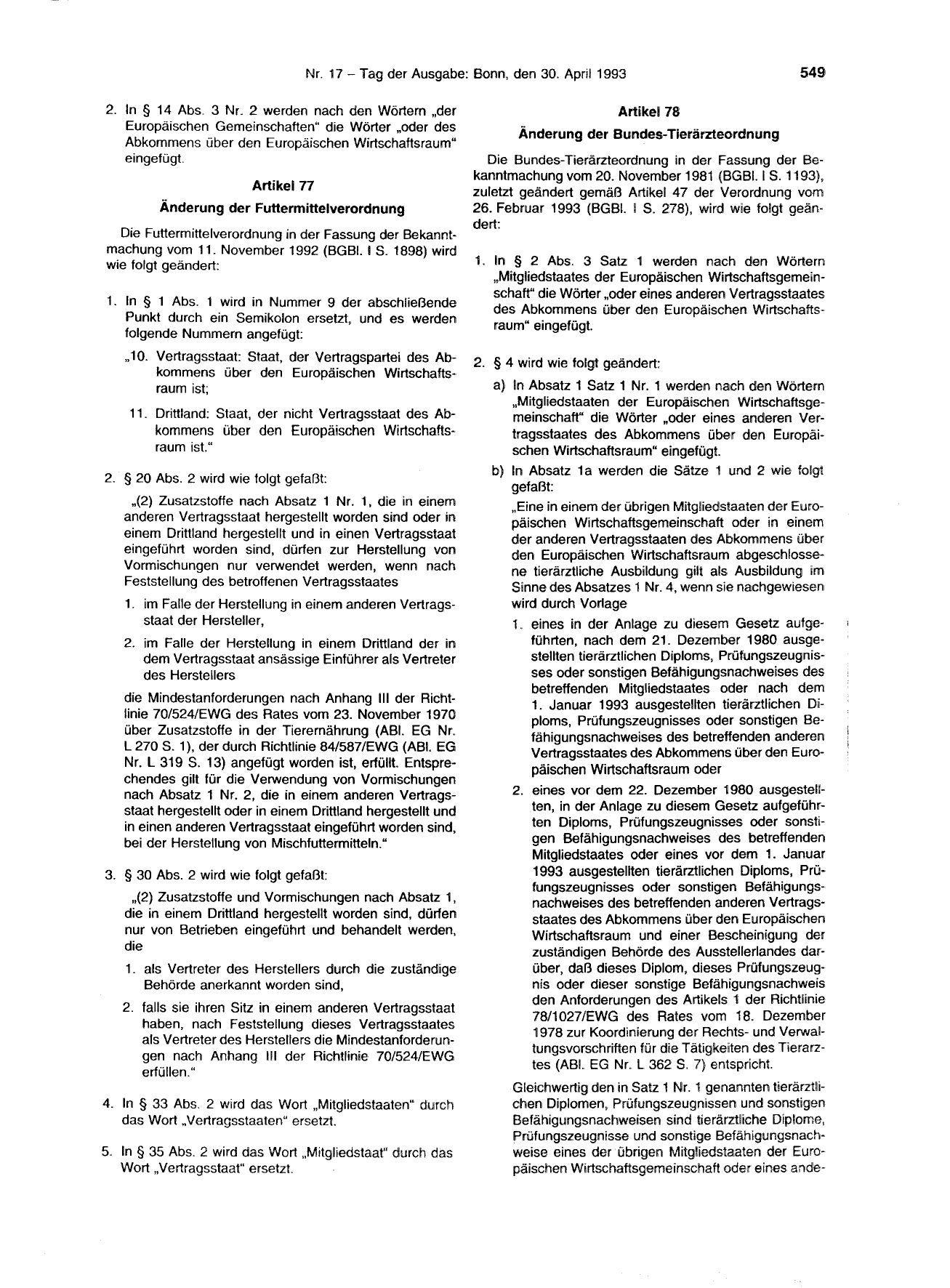 BGBl. 1993, Seite 549 — Originalseite als Abbildung