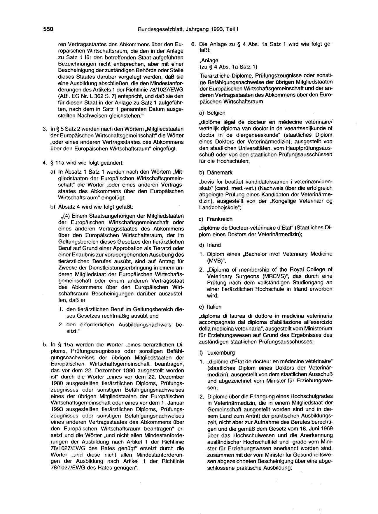 BGBl. 1993, Seite 550 — Originalseite als Abbildung