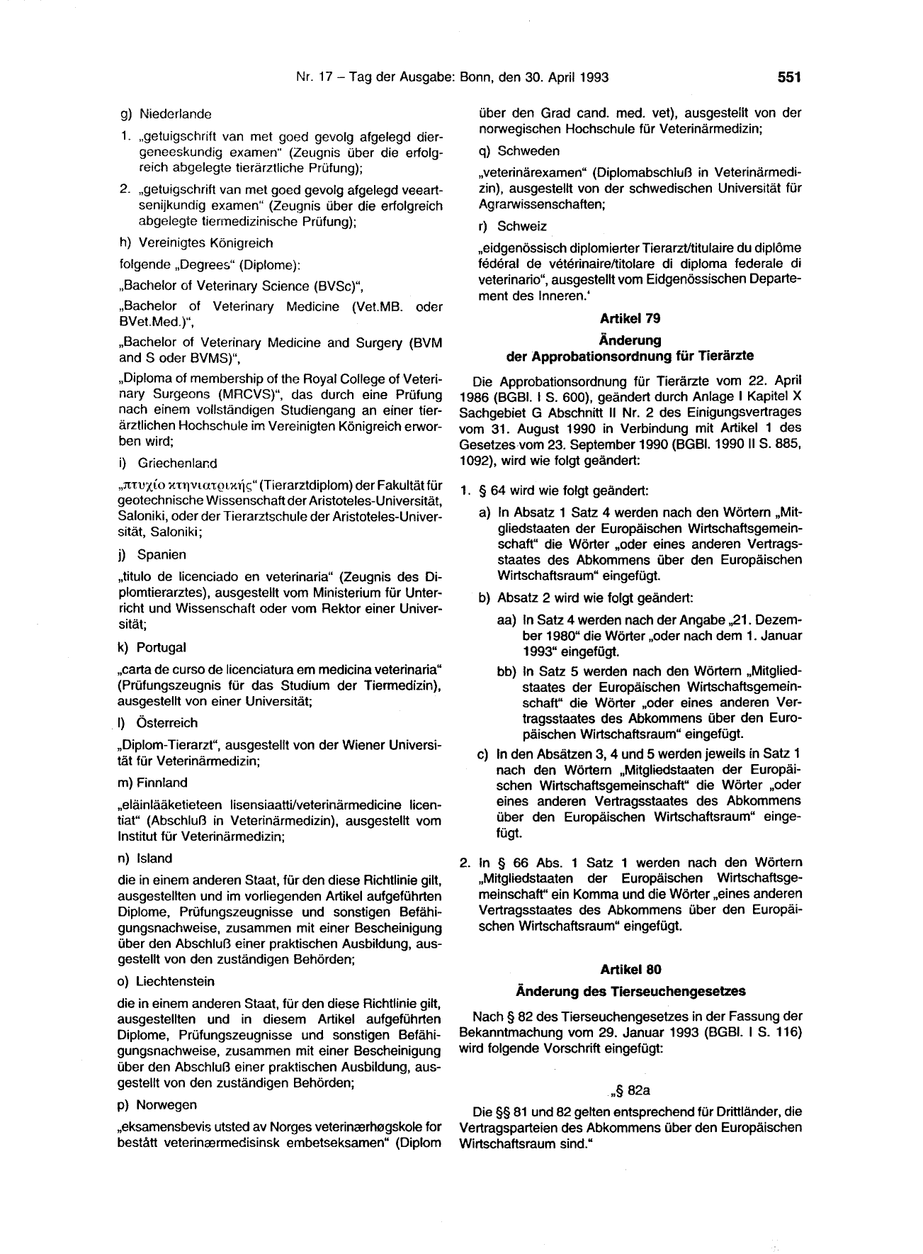 BGBl. 1993, Seite 551 — Originalseite als Abbildung