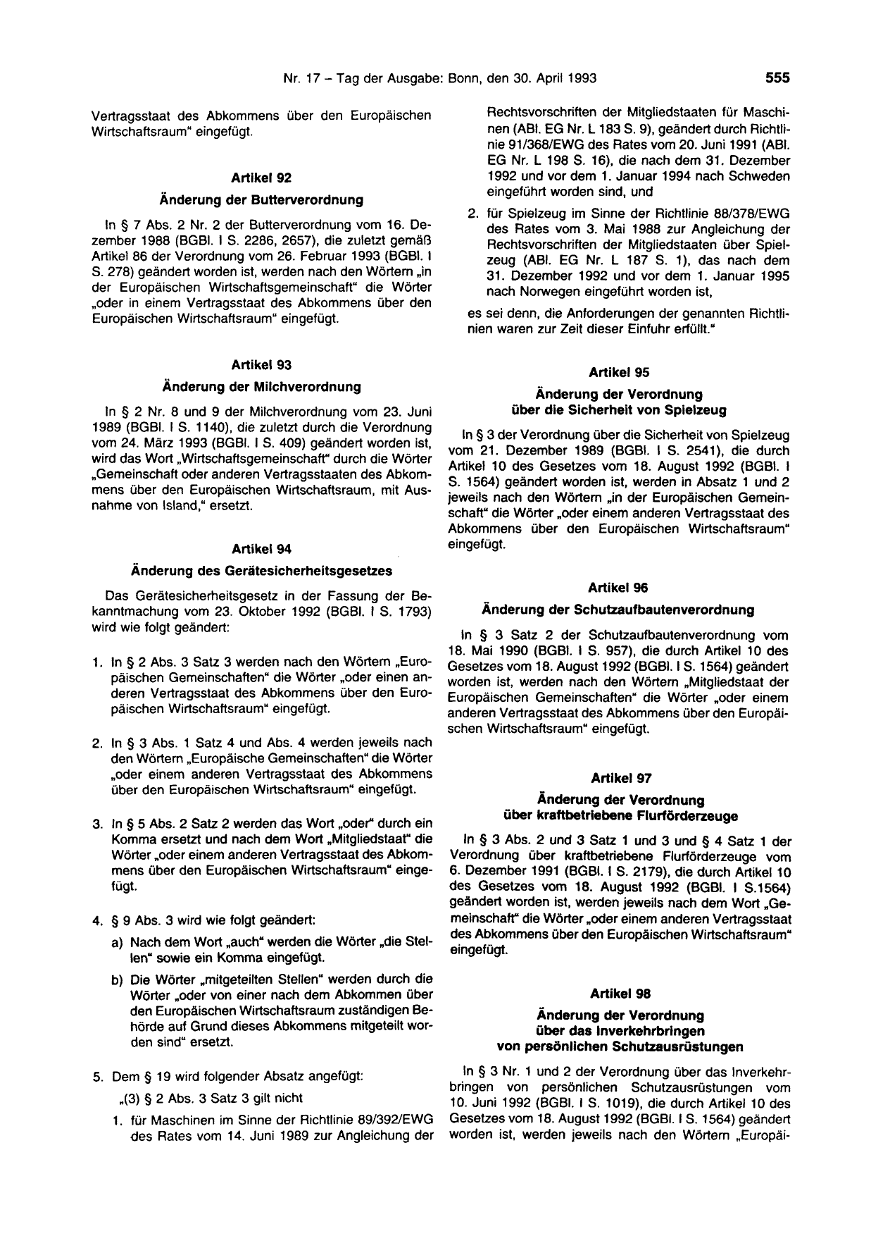 BGBl. 1993, Seite 555 — Originalseite als Abbildung