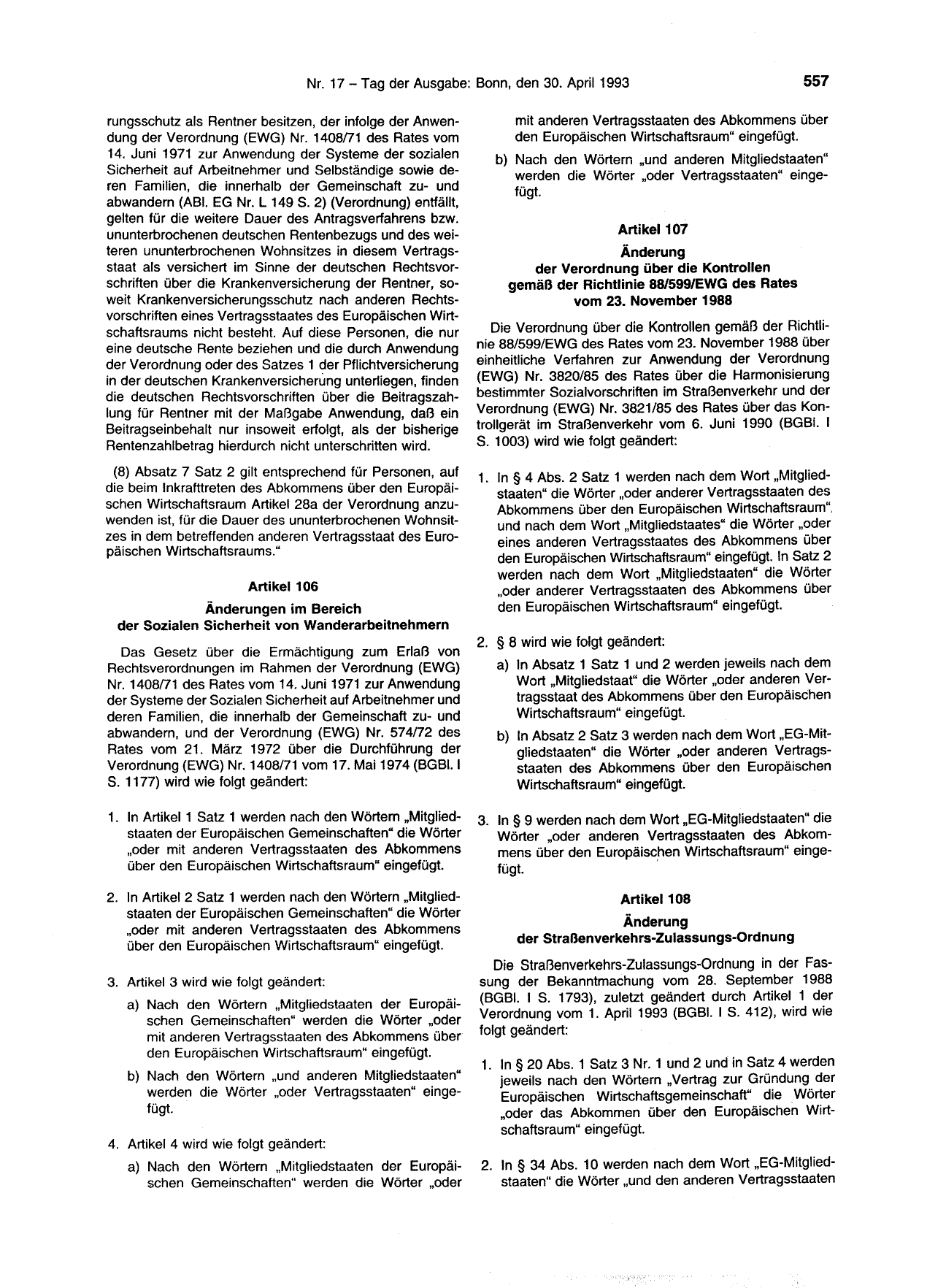 BGBl. 1993, Seite 557 — Originalseite als Abbildung