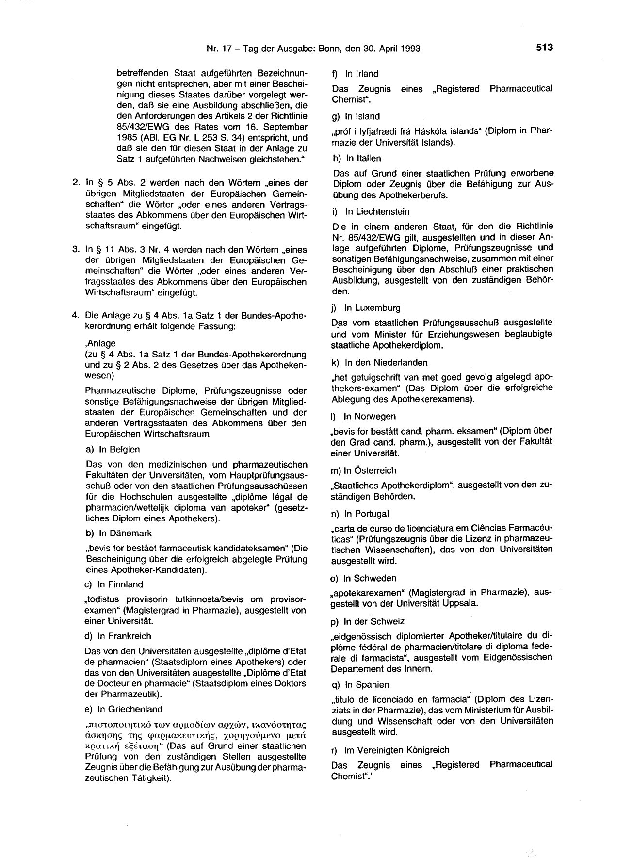 BGBl. 1993, Seite 513 — Originalseite als Abbildung