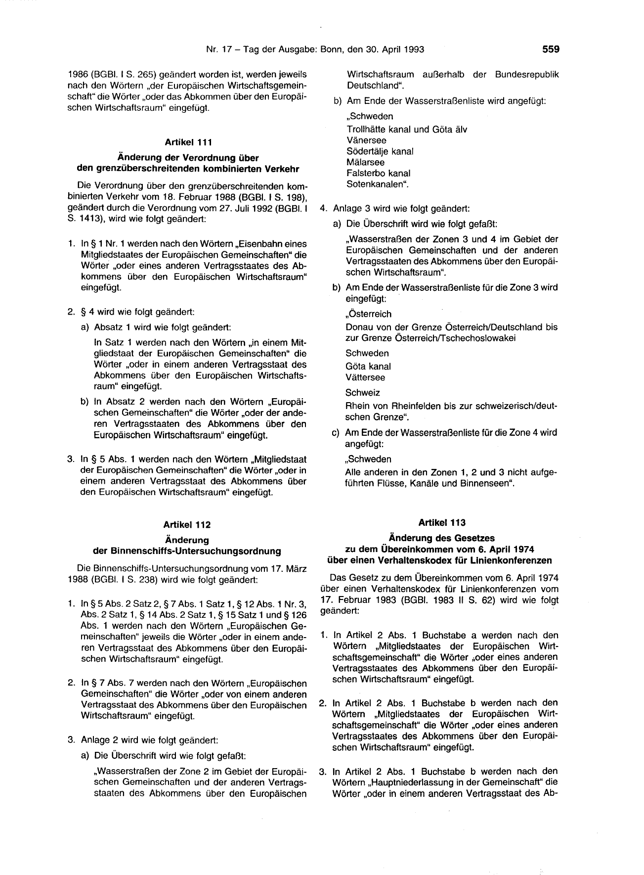 BGBl. 1993, Seite 559 — Originalseite als Abbildung