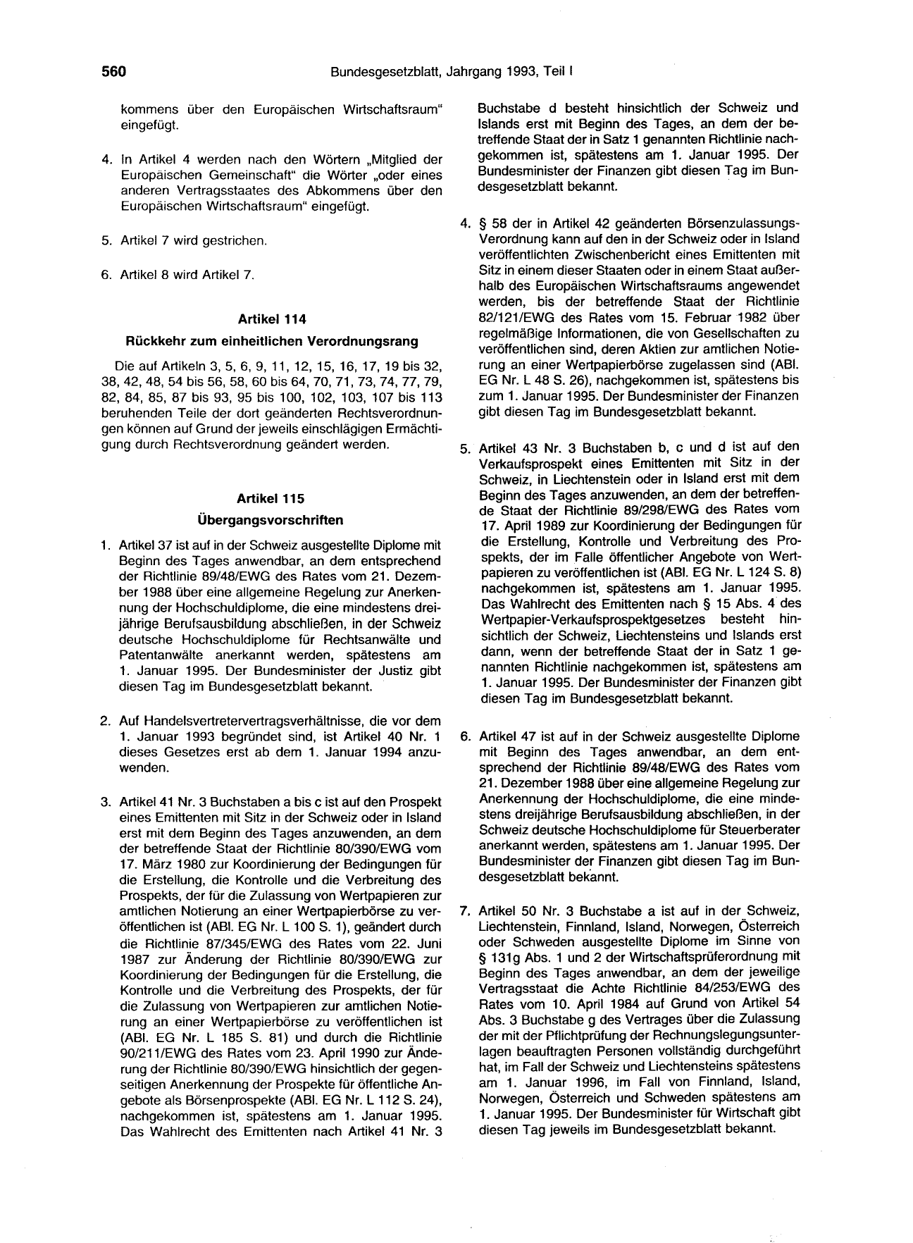 BGBl. 1993, Seite 560 — Originalseite als Abbildung
