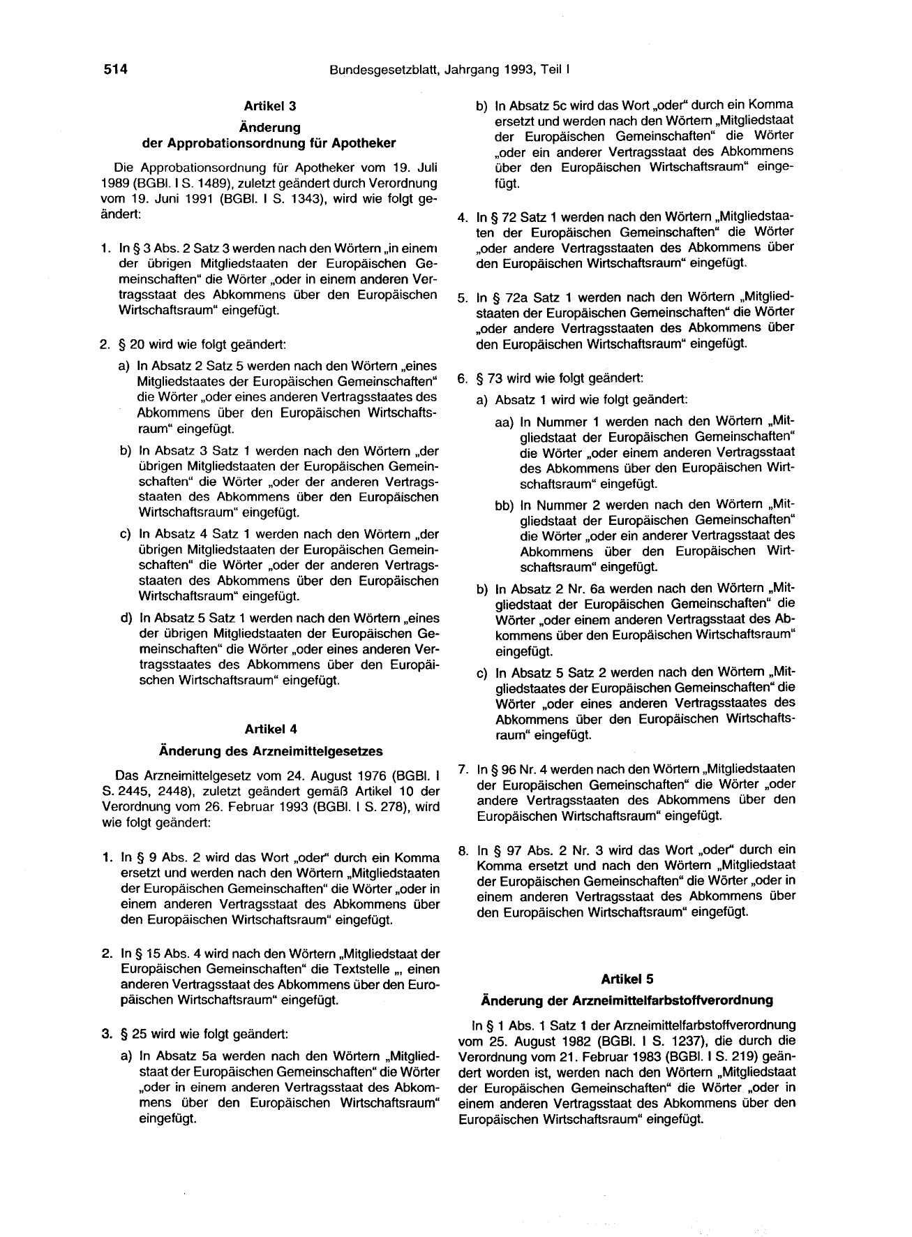 BGBl. 1993, Seite 514 — Originalseite als Abbildung