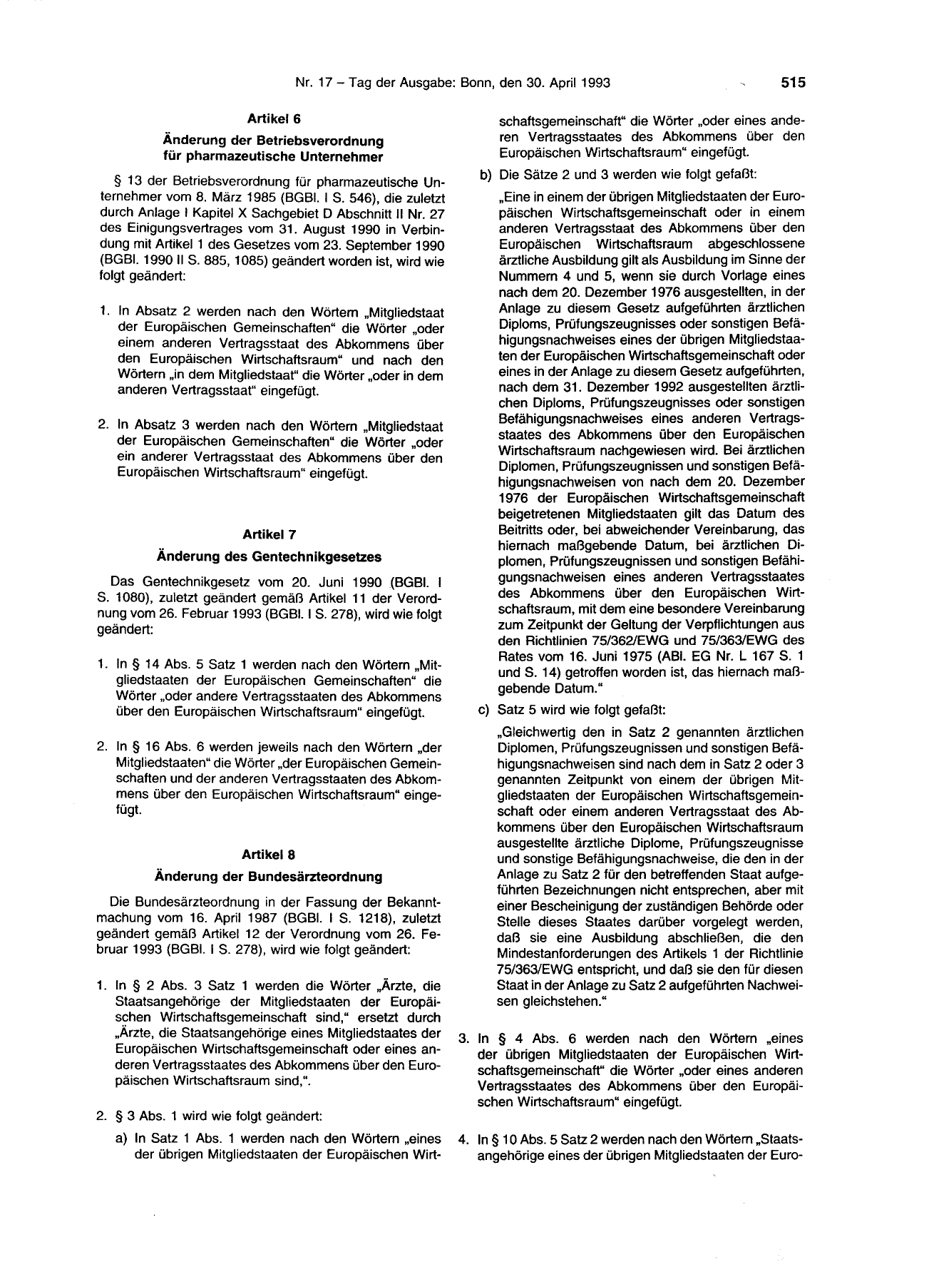 BGBl. 1993, Seite 515 — Originalseite als Abbildung