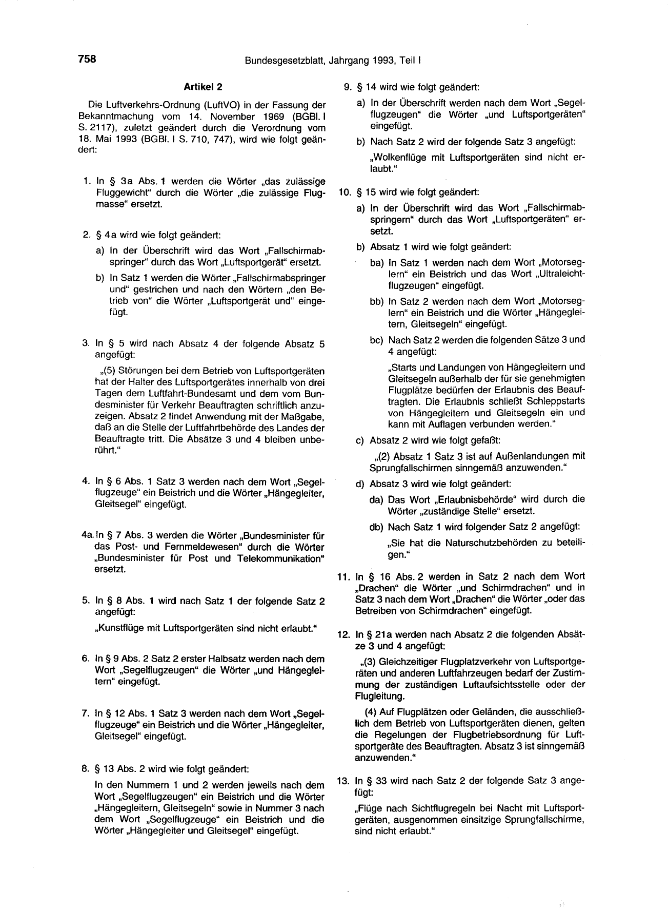BGBl. 1993, Seite 758 — Originalseite als Abbildung
