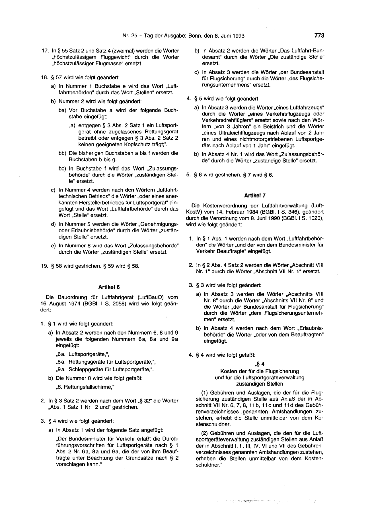 BGBl. 1993, Seite 773 — Originalseite als Abbildung