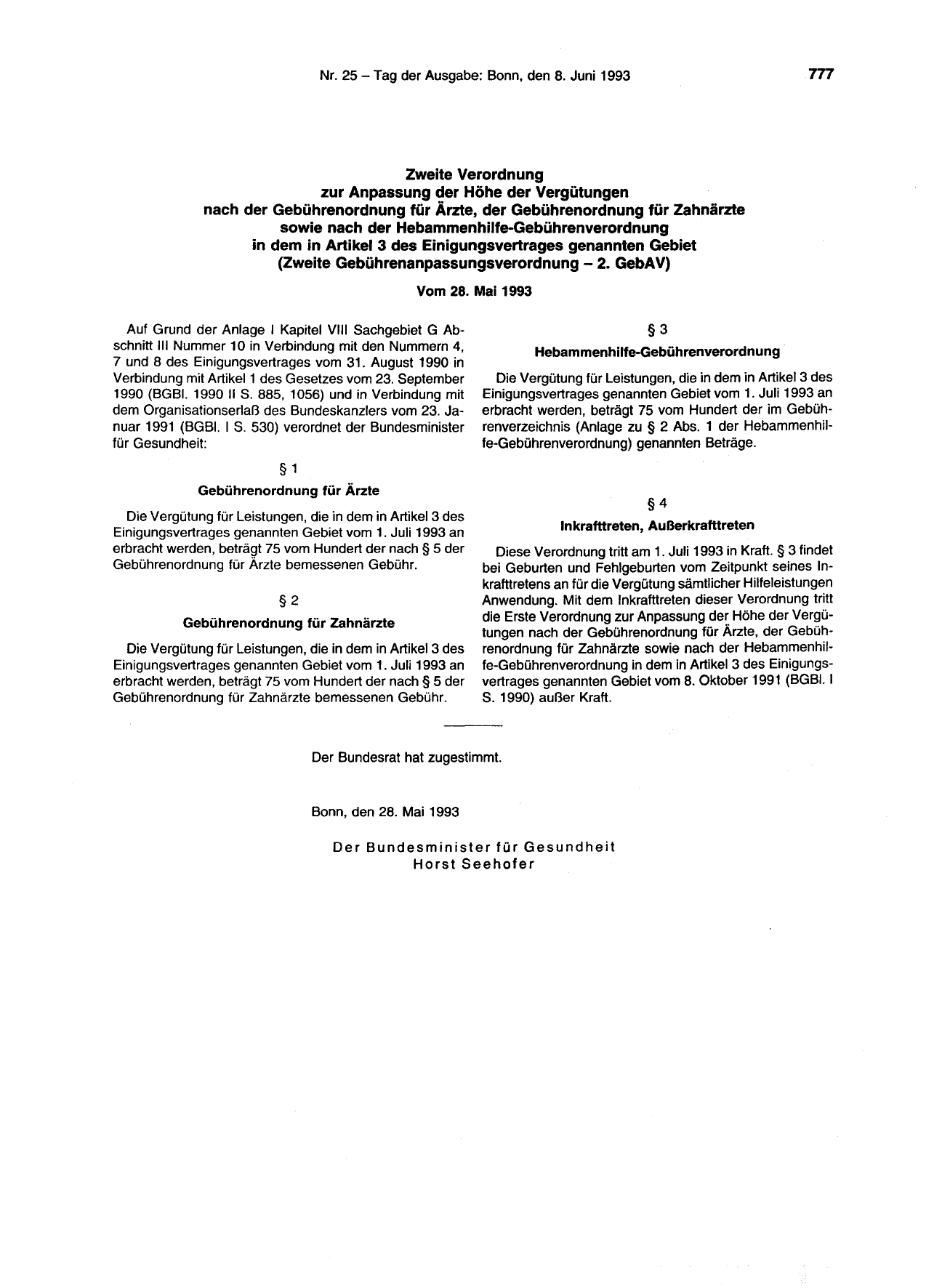 BGBl. 1993, Seite 777 — Originalseite als Abbildung