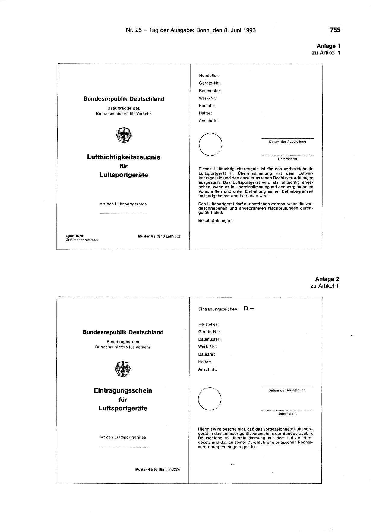 BGBl. 1993, Seite 755 — Originalseite als Abbildung