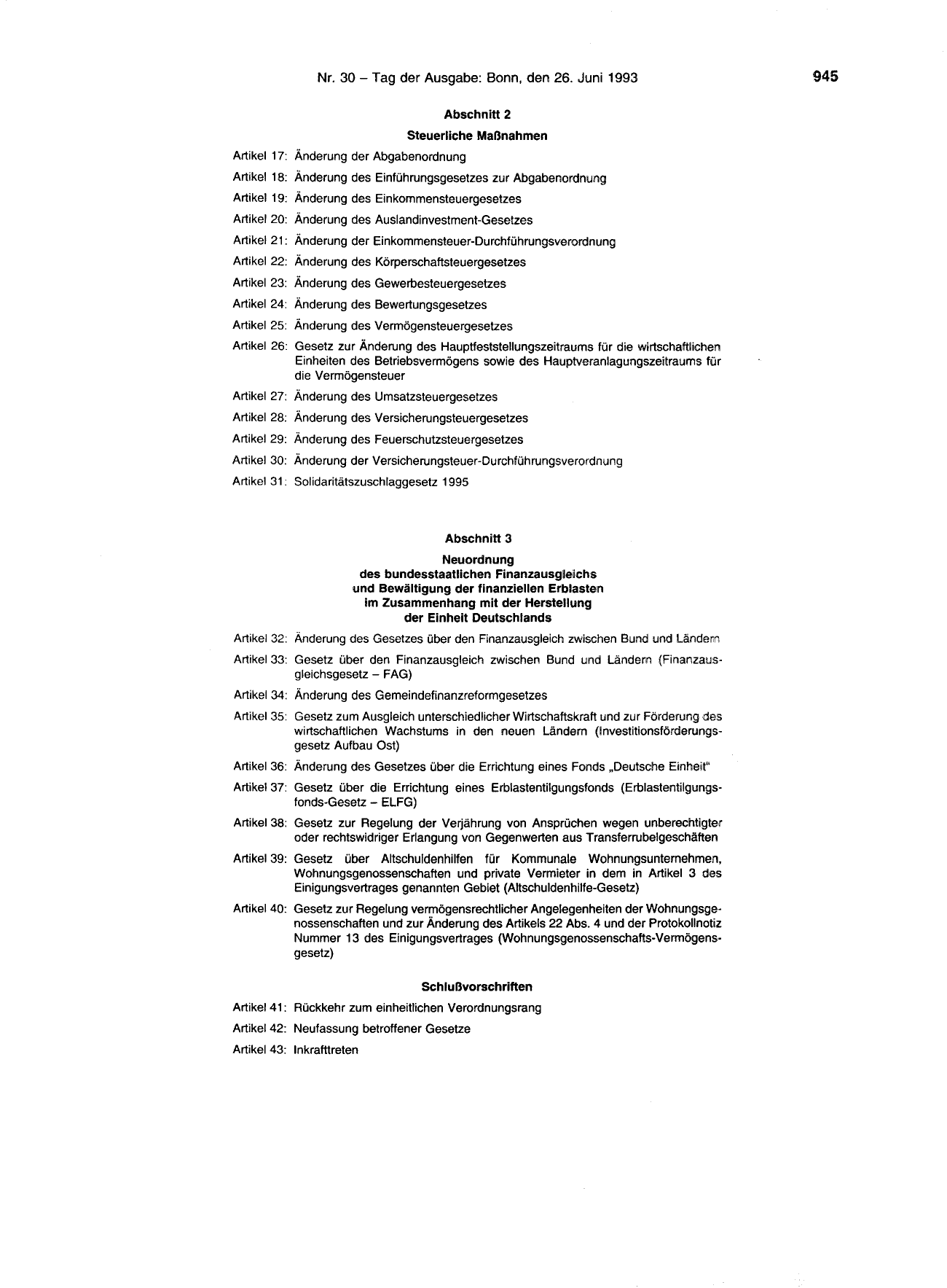 BGBl. 1993, Seite 945 — Originalseite als Abbildung