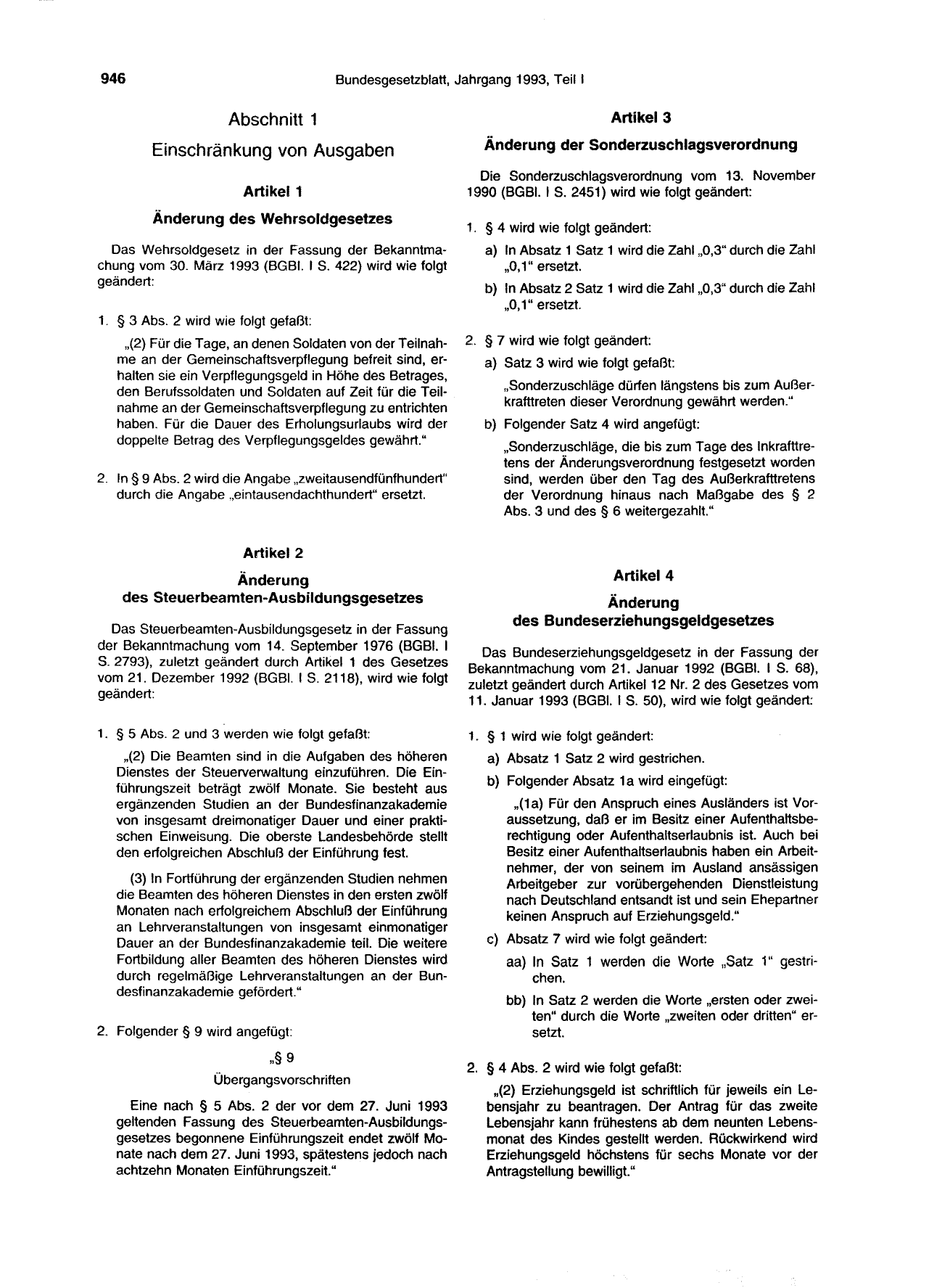 BGBl. 1993, Seite 946 — Originalseite als Abbildung
