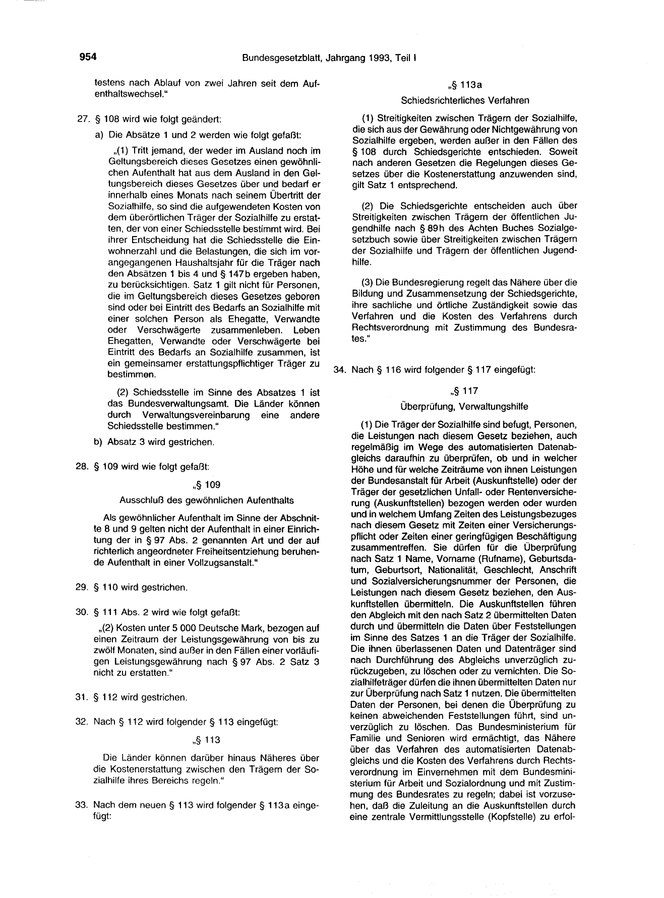 BGBl. 1993, Seite 954 — Originalseite als Abbildung