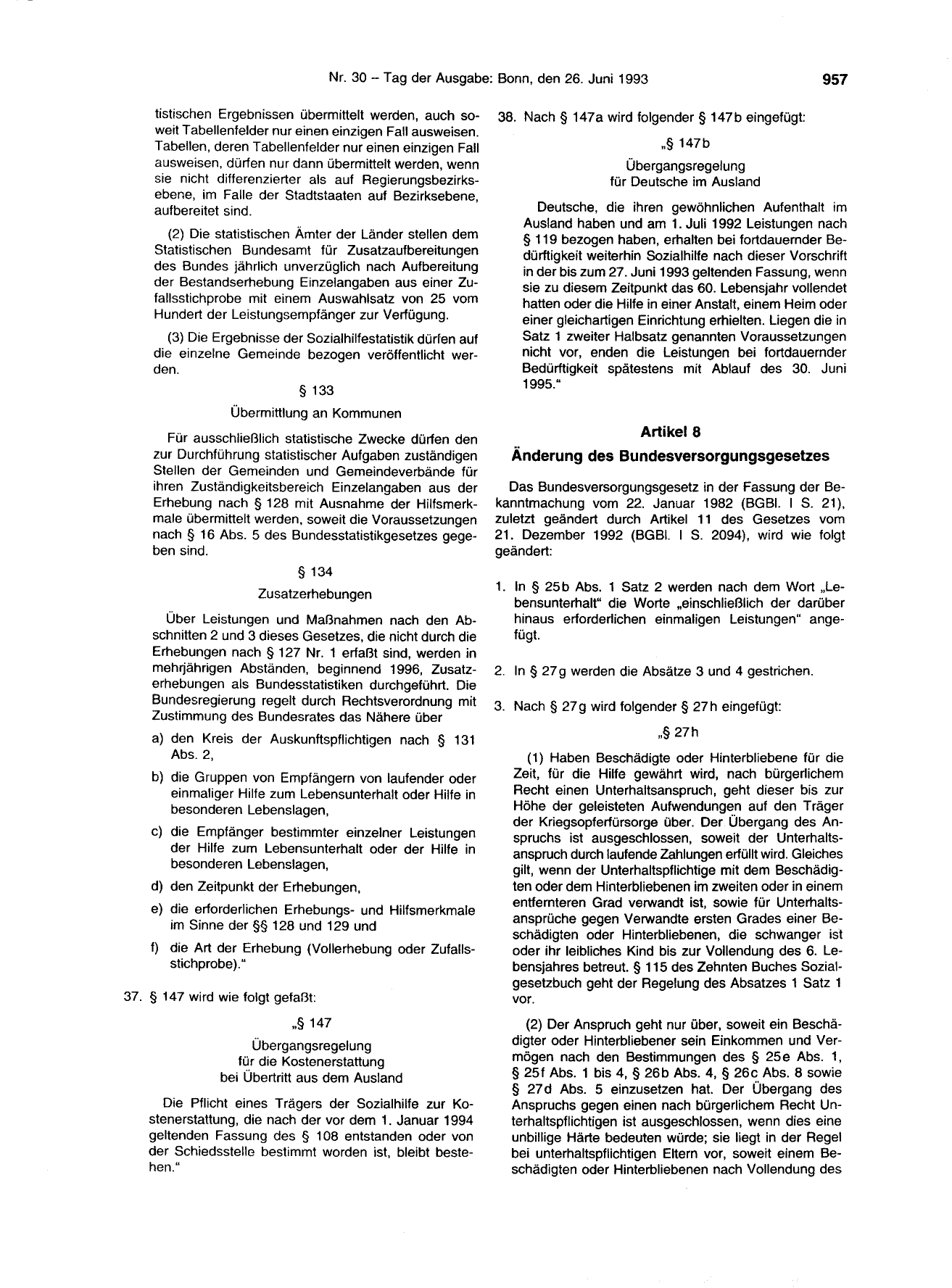 BGBl. 1993, Seite 957 — Originalseite als Abbildung