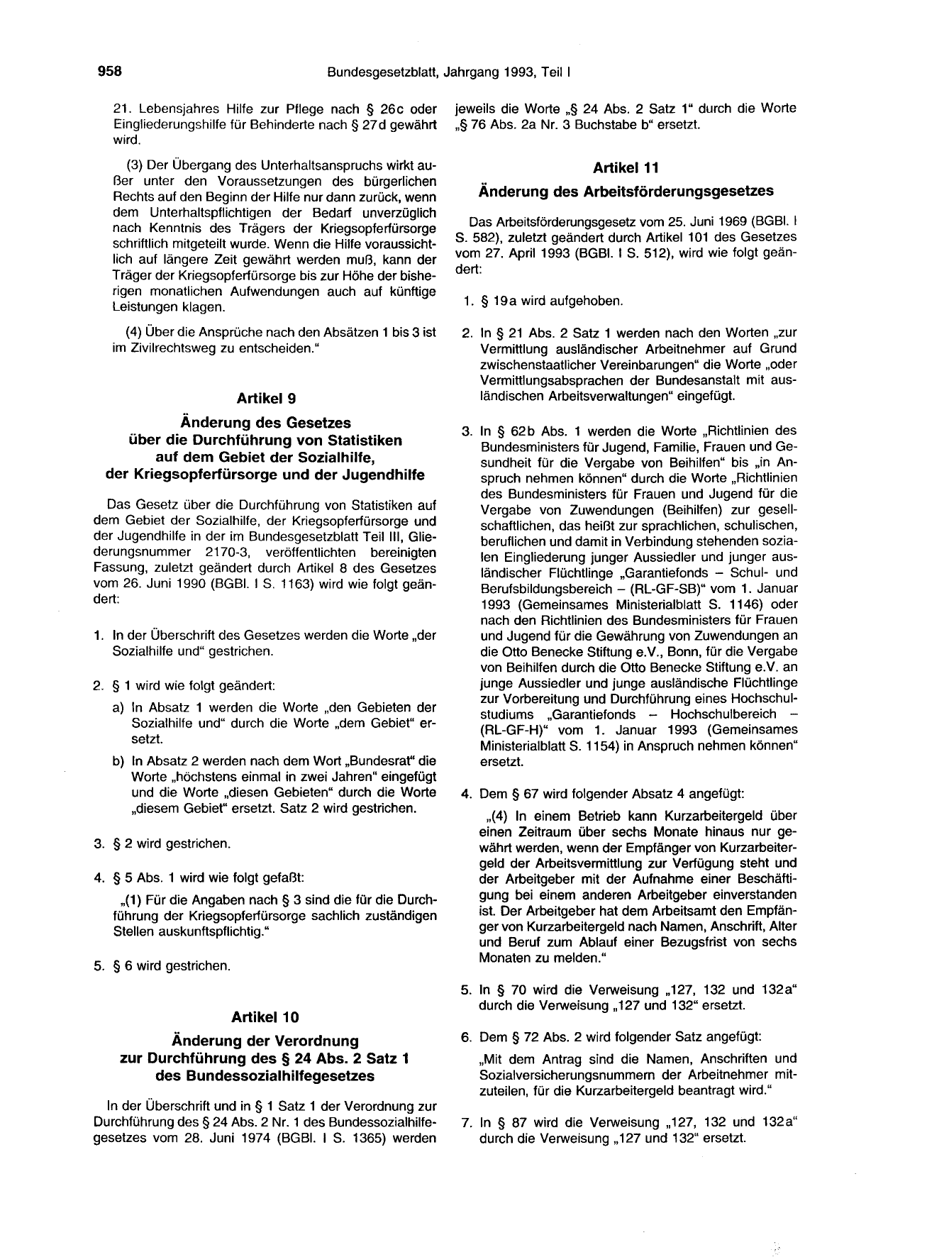 BGBl. 1993, Seite 958 — Originalseite als Abbildung
