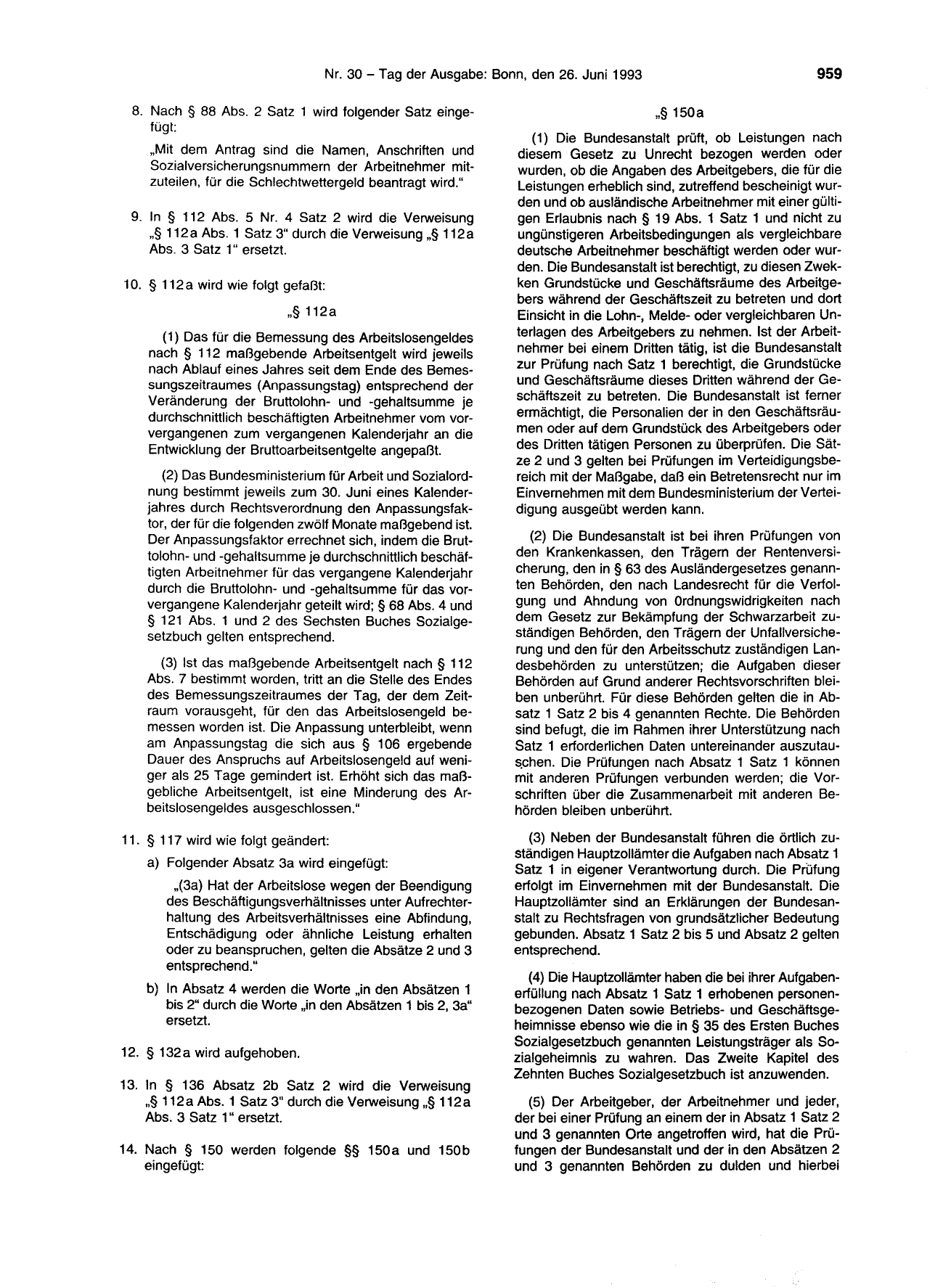 BGBl. 1993, Seite 959 — Originalseite als Abbildung