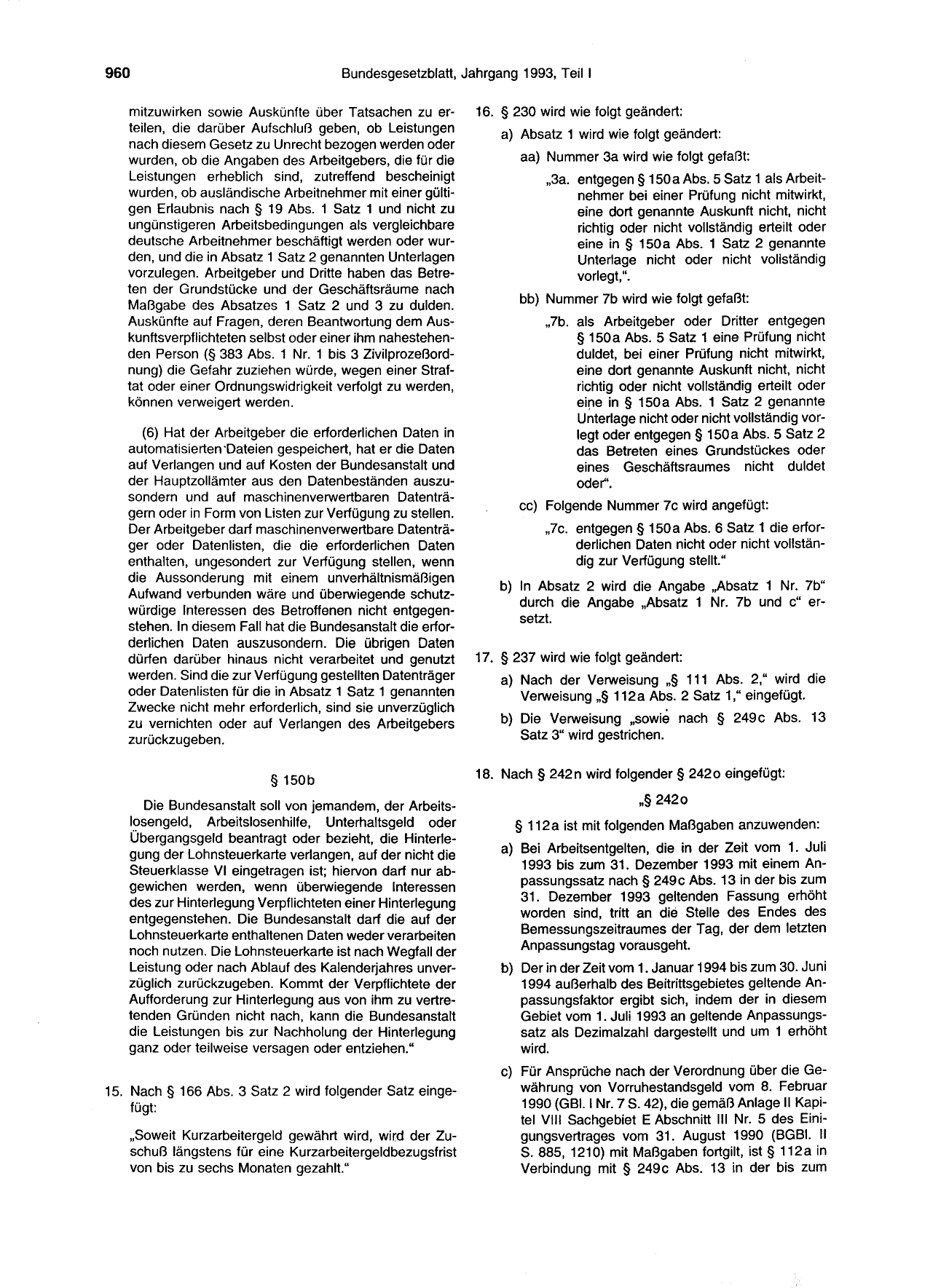 BGBl. 1993, Seite 960 — Originalseite als Abbildung