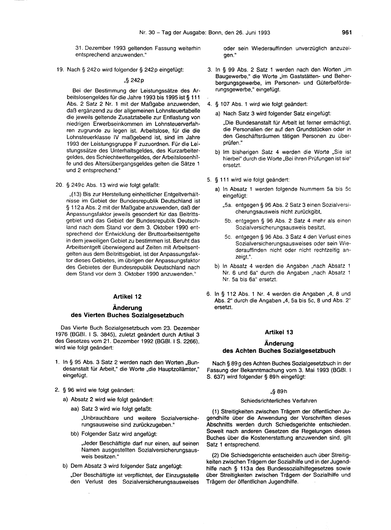 BGBl. 1993, Seite 961 — Originalseite als Abbildung