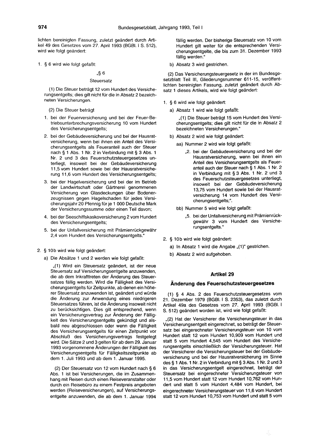 BGBl. 1993, Seite 974 — Originalseite als Abbildung