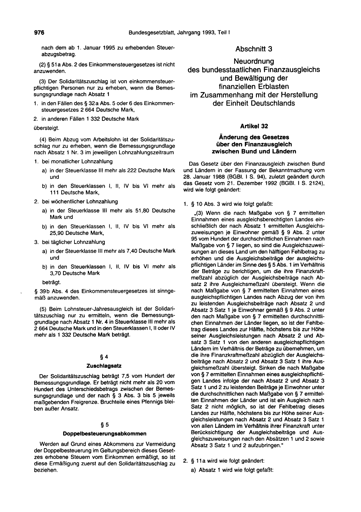 BGBl. 1993, Seite 976 — Originalseite als Abbildung
