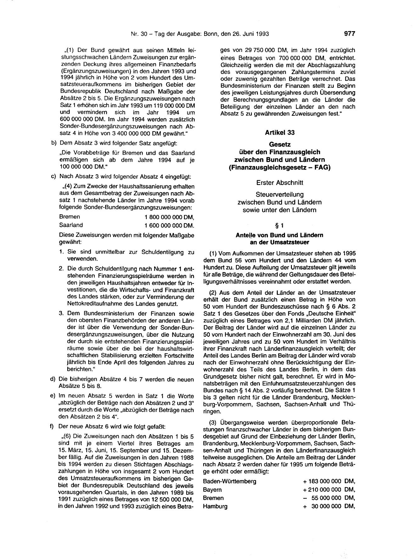 BGBl. 1993, Seite 977 — Originalseite als Abbildung