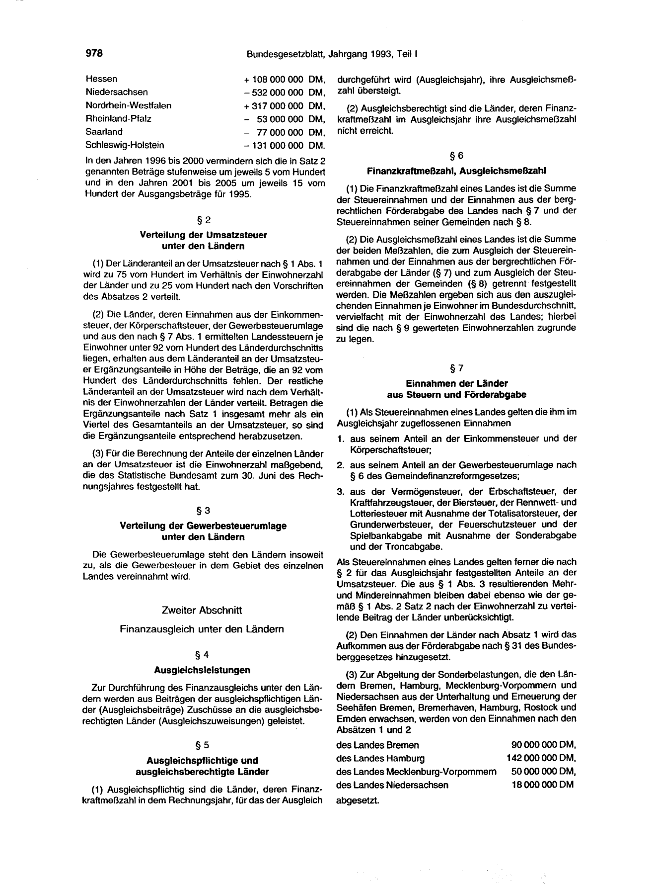BGBl. 1993, Seite 978 — Originalseite als Abbildung