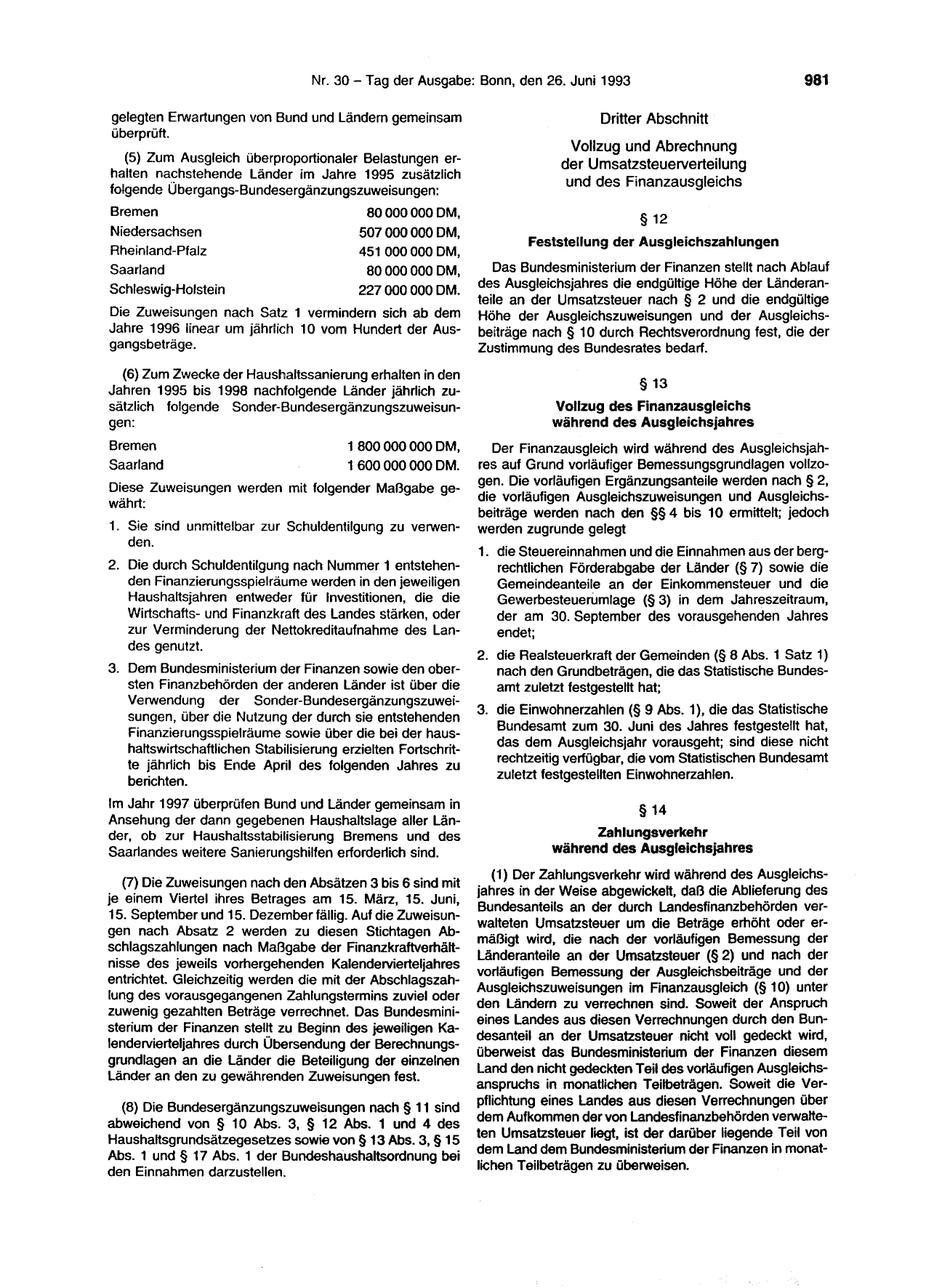 BGBl. 1993, Seite 981 — Originalseite als Abbildung