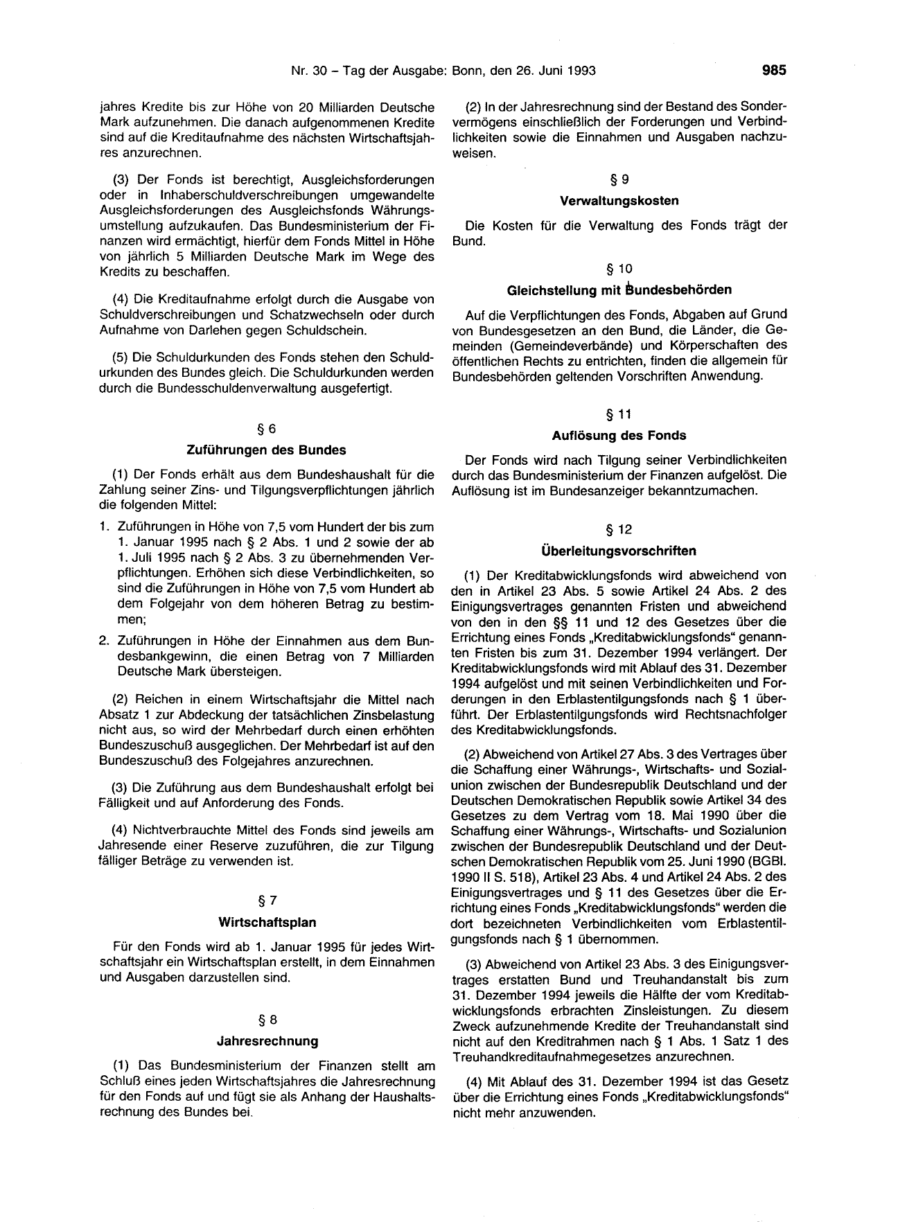 BGBl. 1993, Seite 985 — Originalseite als Abbildung