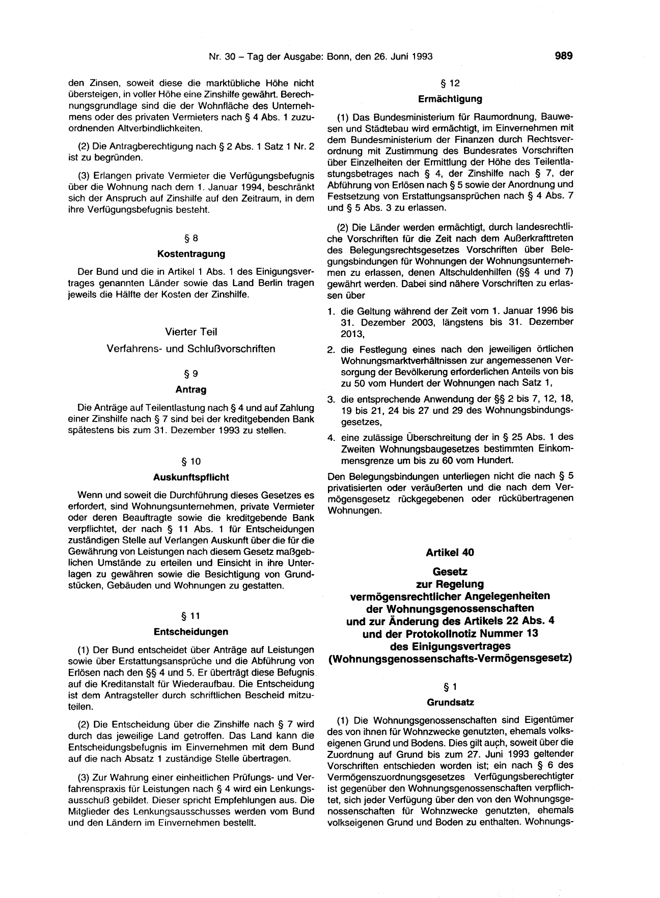 BGBl. 1993, Seite 989 — Originalseite als Abbildung
