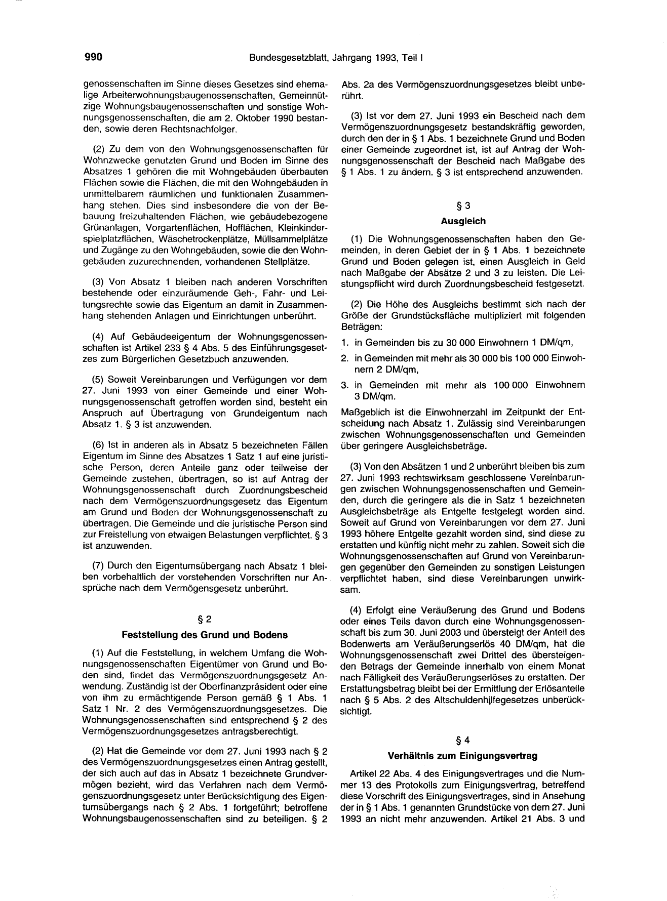 BGBl. 1993, Seite 990 — Originalseite als Abbildung