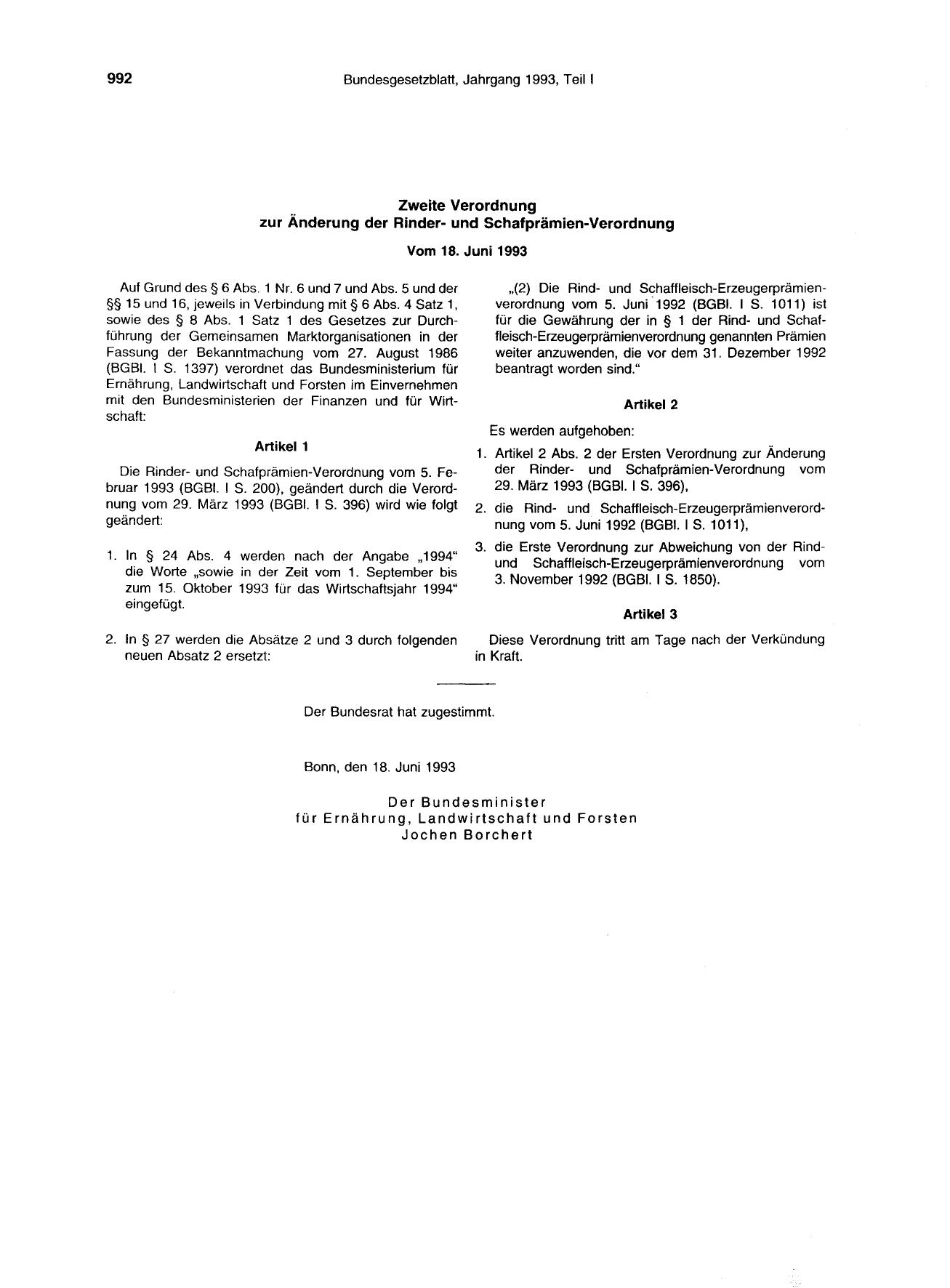 BGBl. 1993, Seite 992 — Originalseite als Abbildung