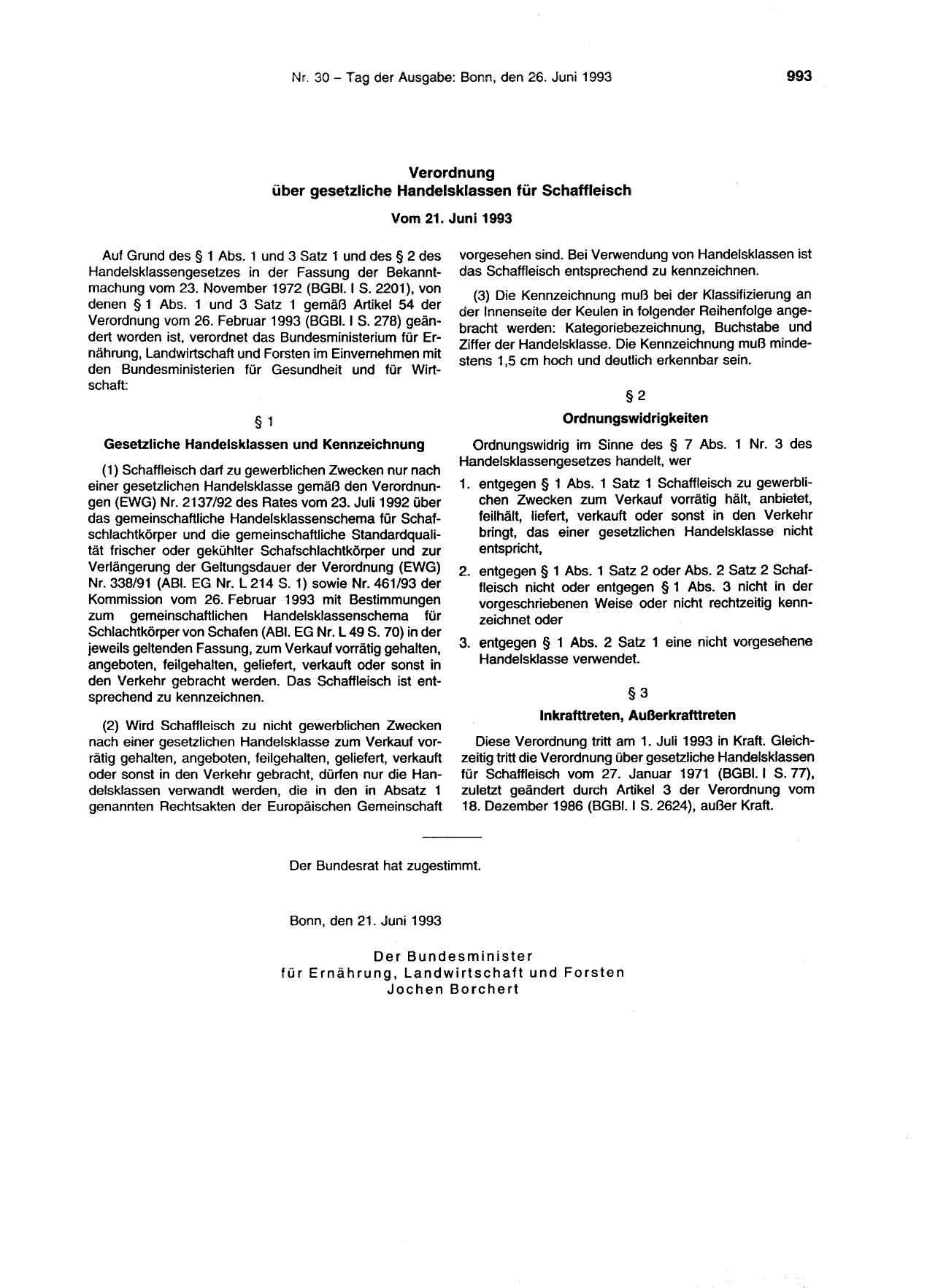 BGBl. 1993, Seite 993 — Originalseite als Abbildung