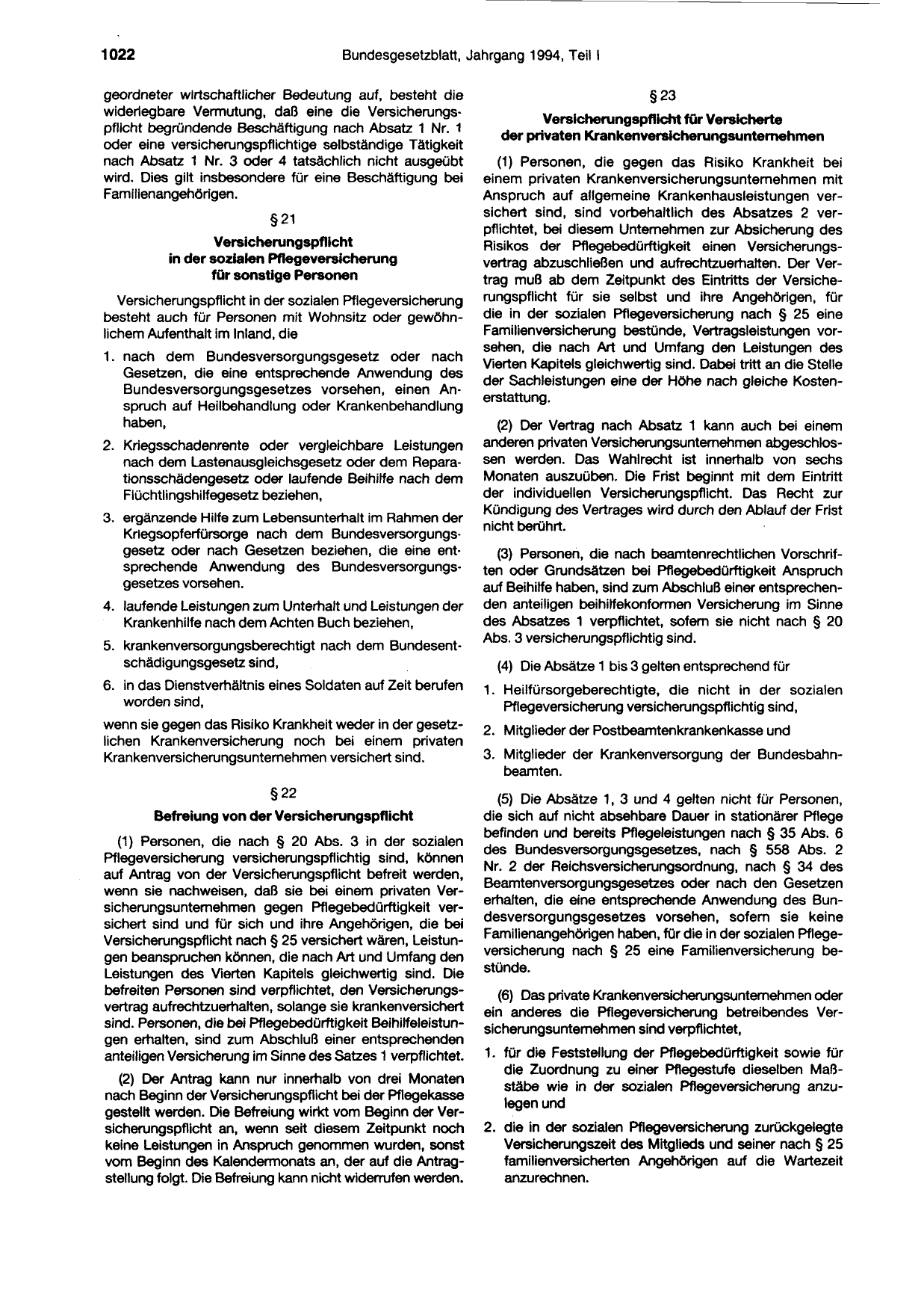 BGBl. 1994, Seite 1022 — Originalseite als Abbildung