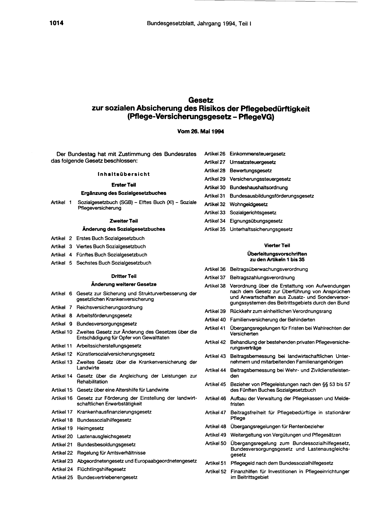 BGBl. 1994, Seite 1014 — Originalseite als Abbildung