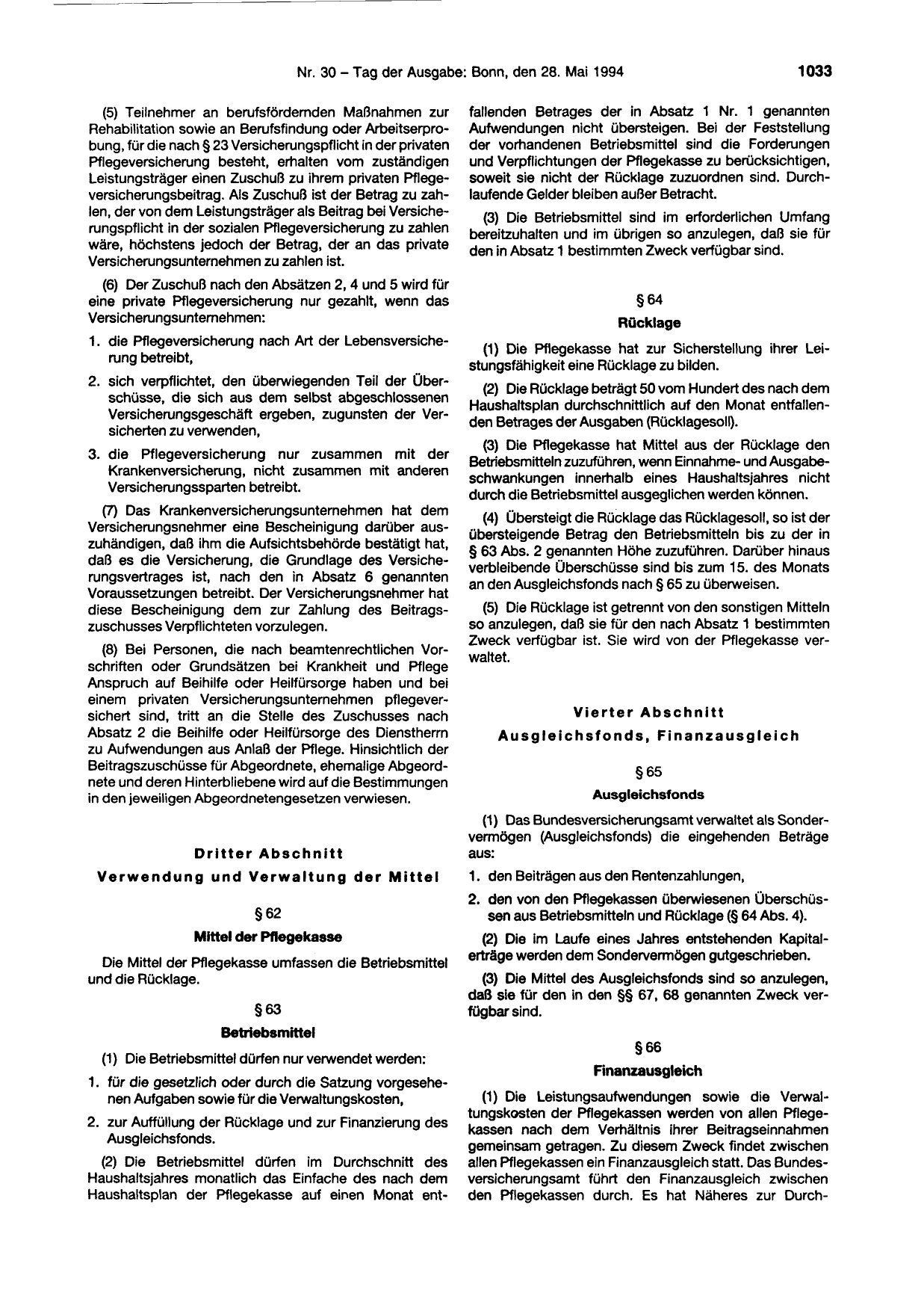 BGBl. 1994, Seite 1033 — Originalseite als Abbildung