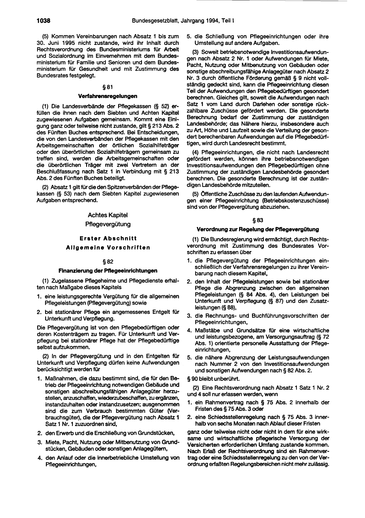 BGBl. 1994, Seite 1038 — Originalseite als Abbildung