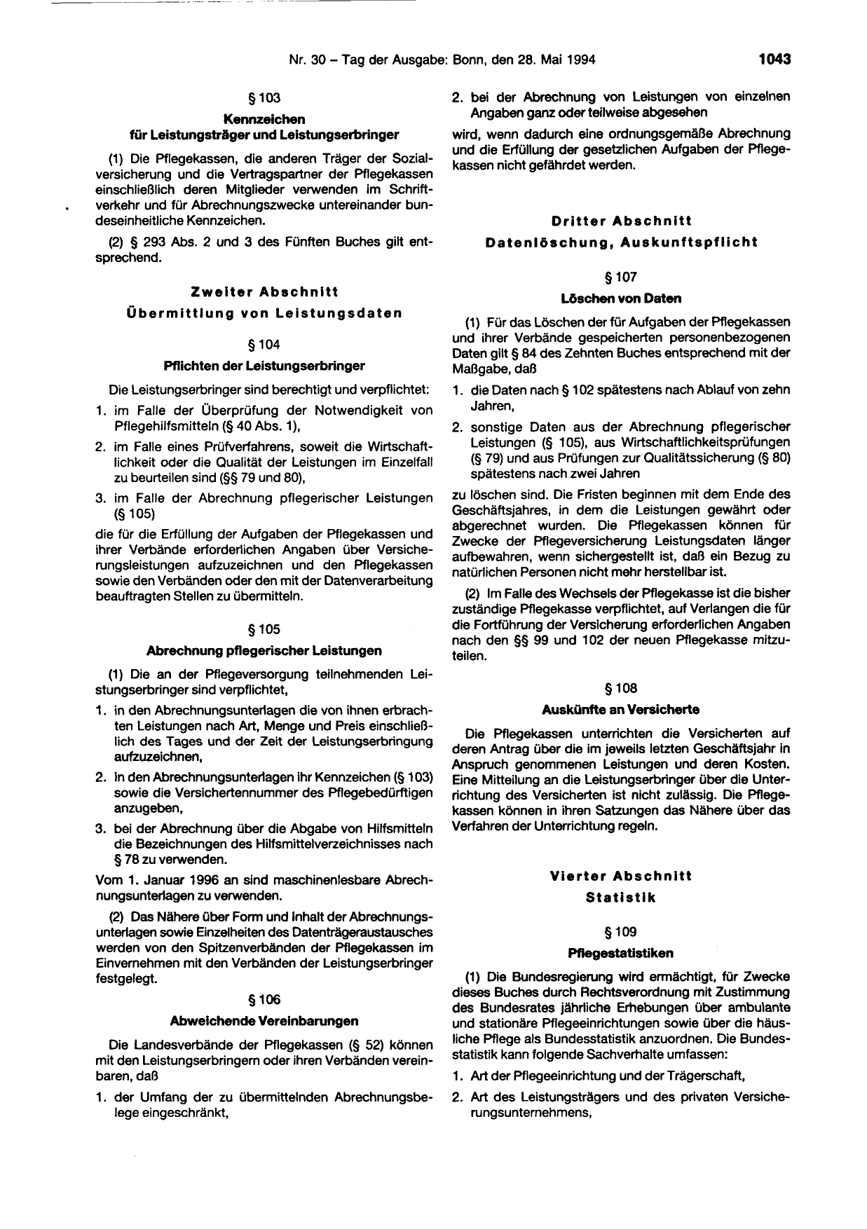 BGBl. 1994, Seite 1043 — Originalseite als Abbildung