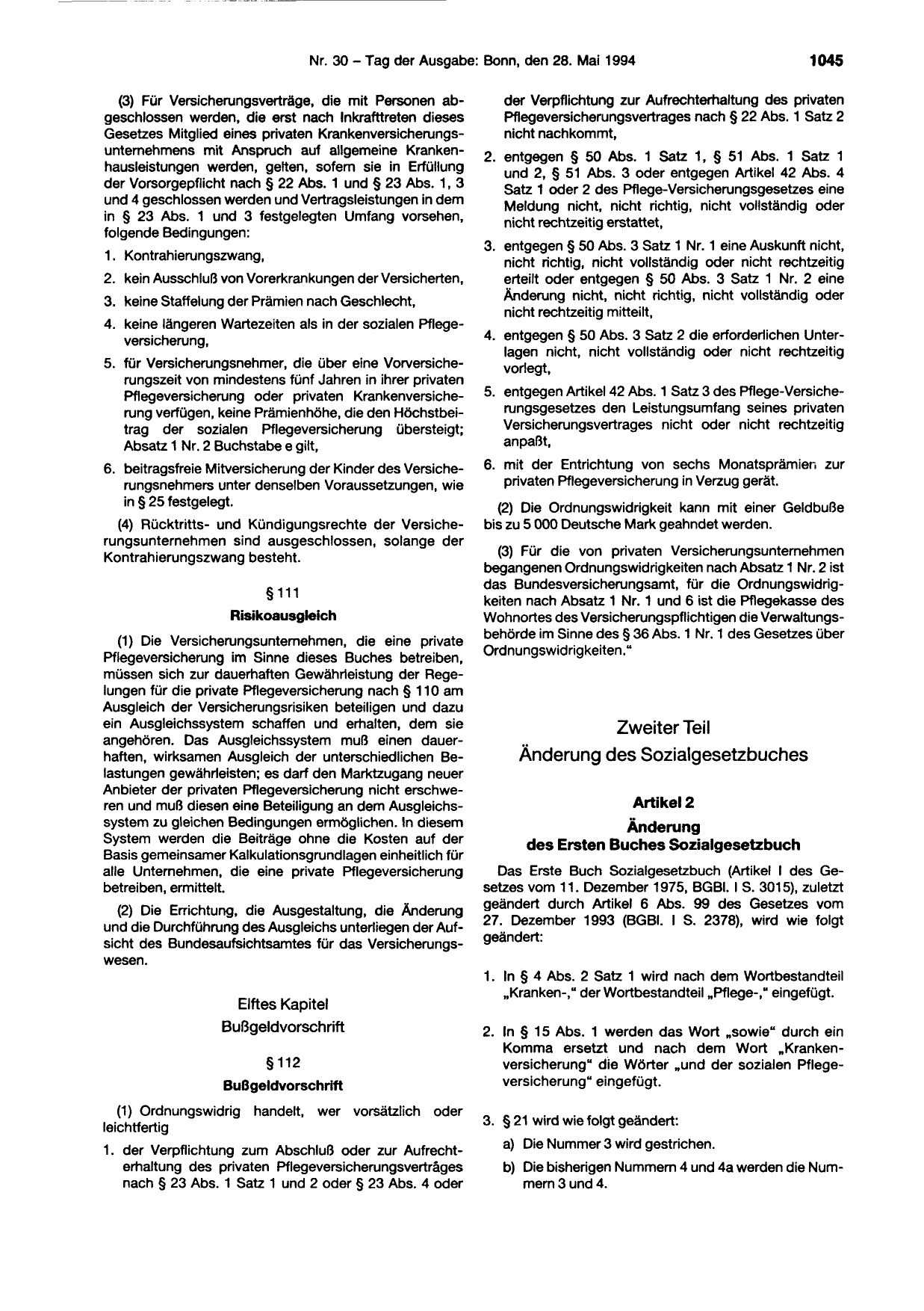 BGBl. 1994, Seite 1045 — Originalseite als Abbildung