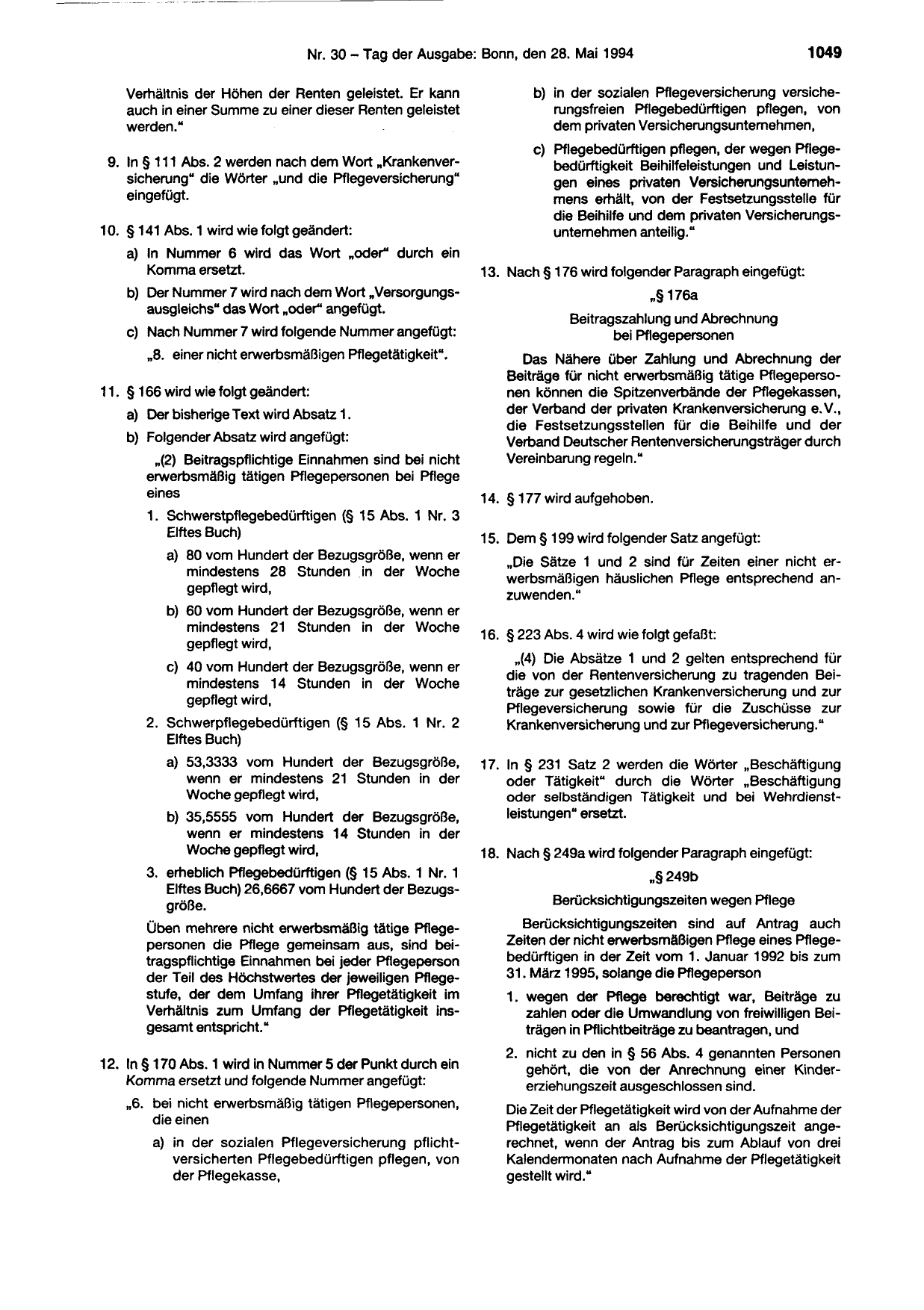 BGBl. 1994, Seite 1049 — Originalseite als Abbildung