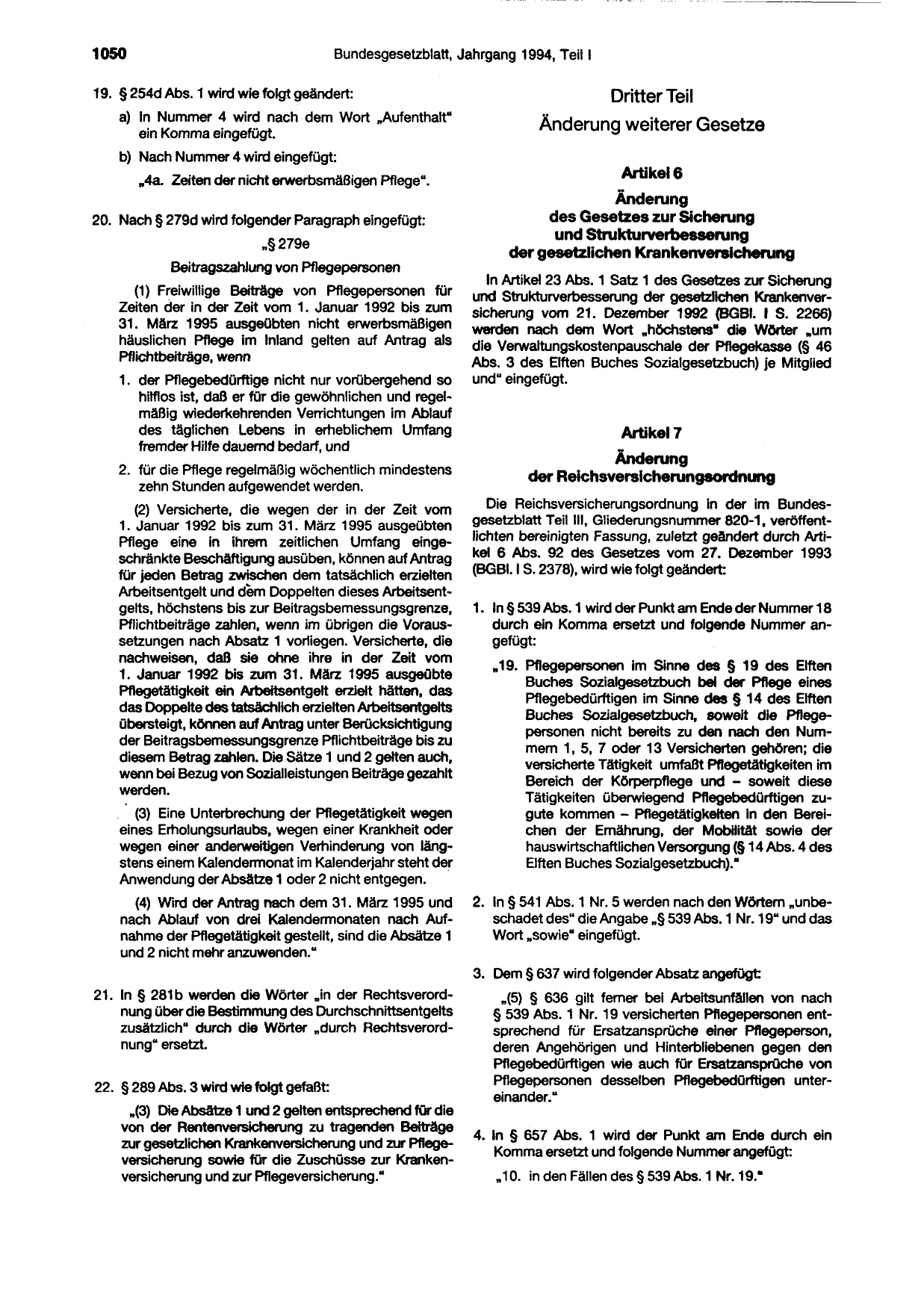 BGBl. 1994, Seite 1050 — Originalseite als Abbildung