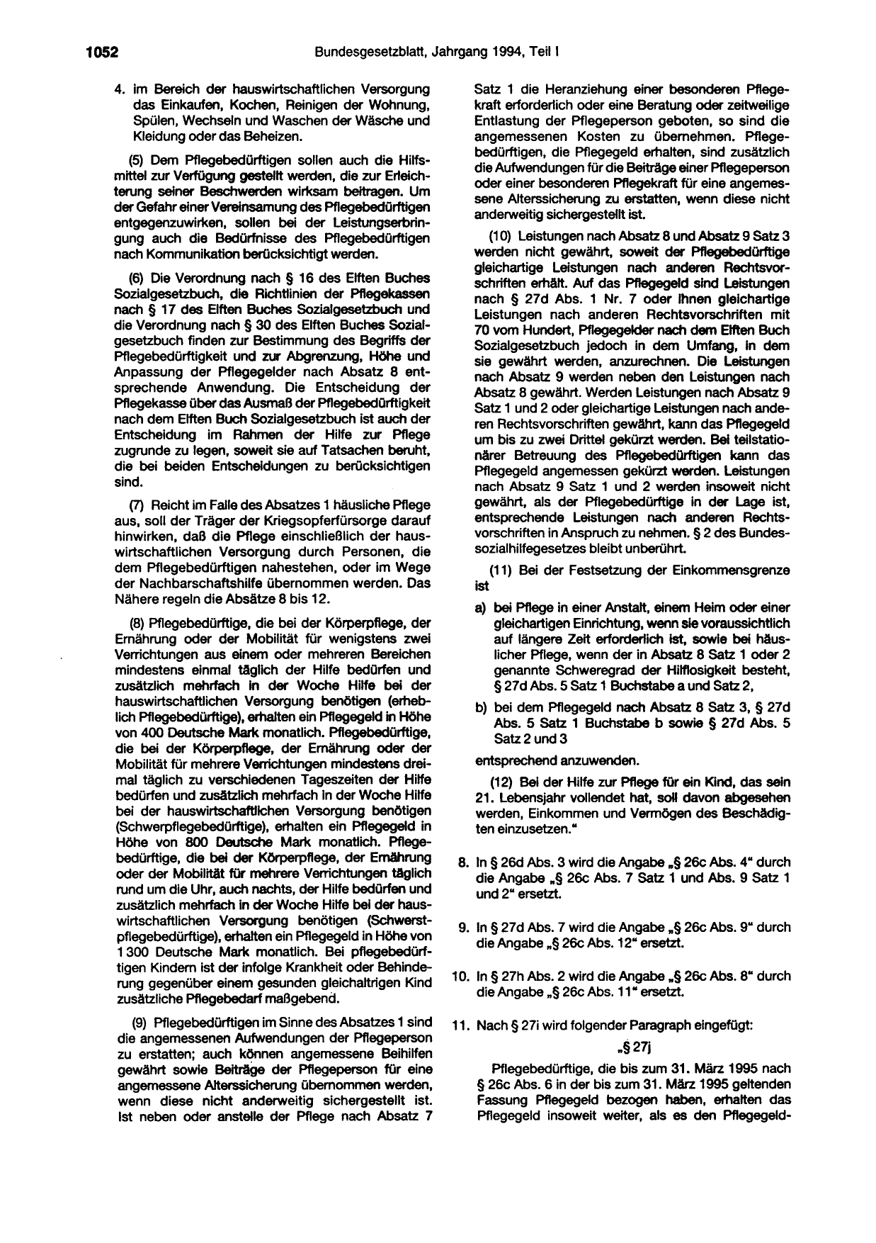 BGBl. 1994, Seite 1052 — Originalseite als Abbildung