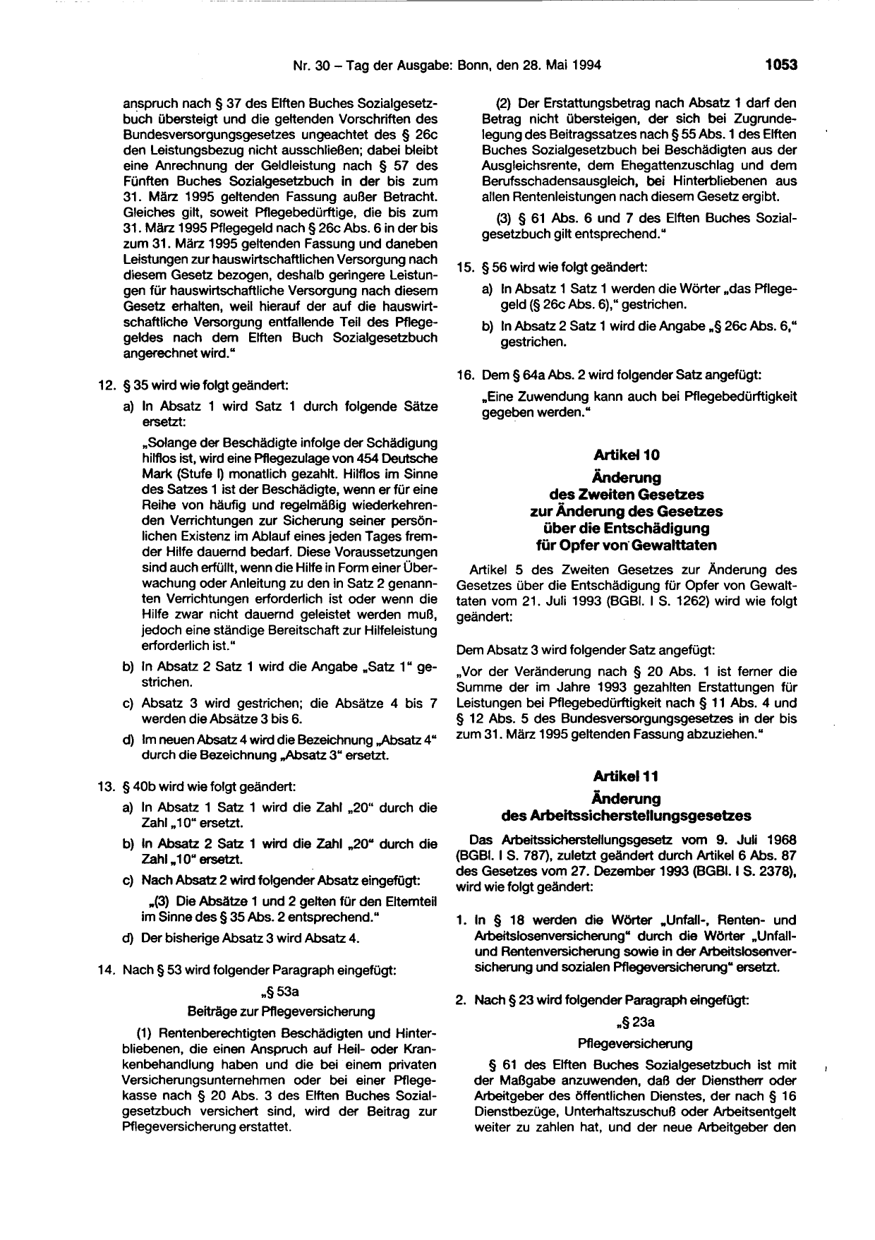 BGBl. 1994, Seite 1053 — Originalseite als Abbildung
