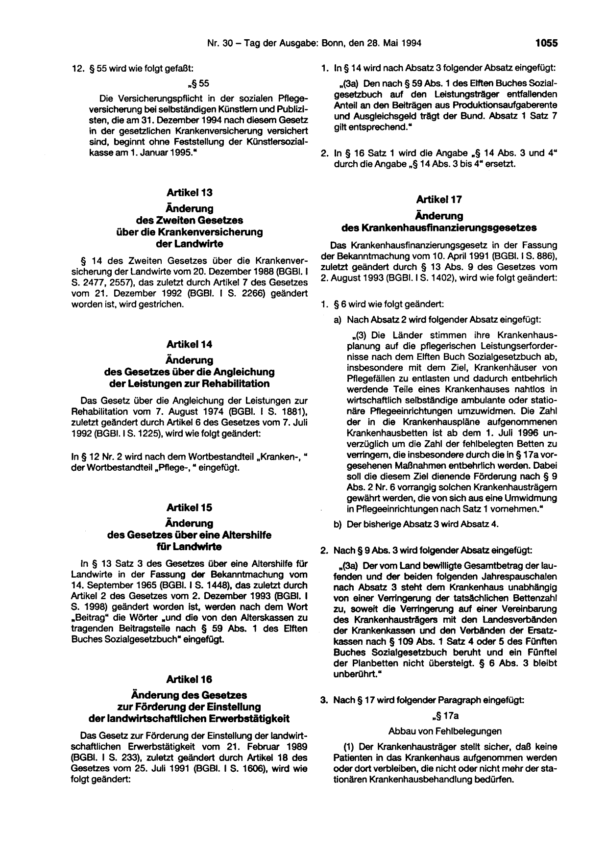 BGBl. 1994, Seite 1055 — Originalseite als Abbildung