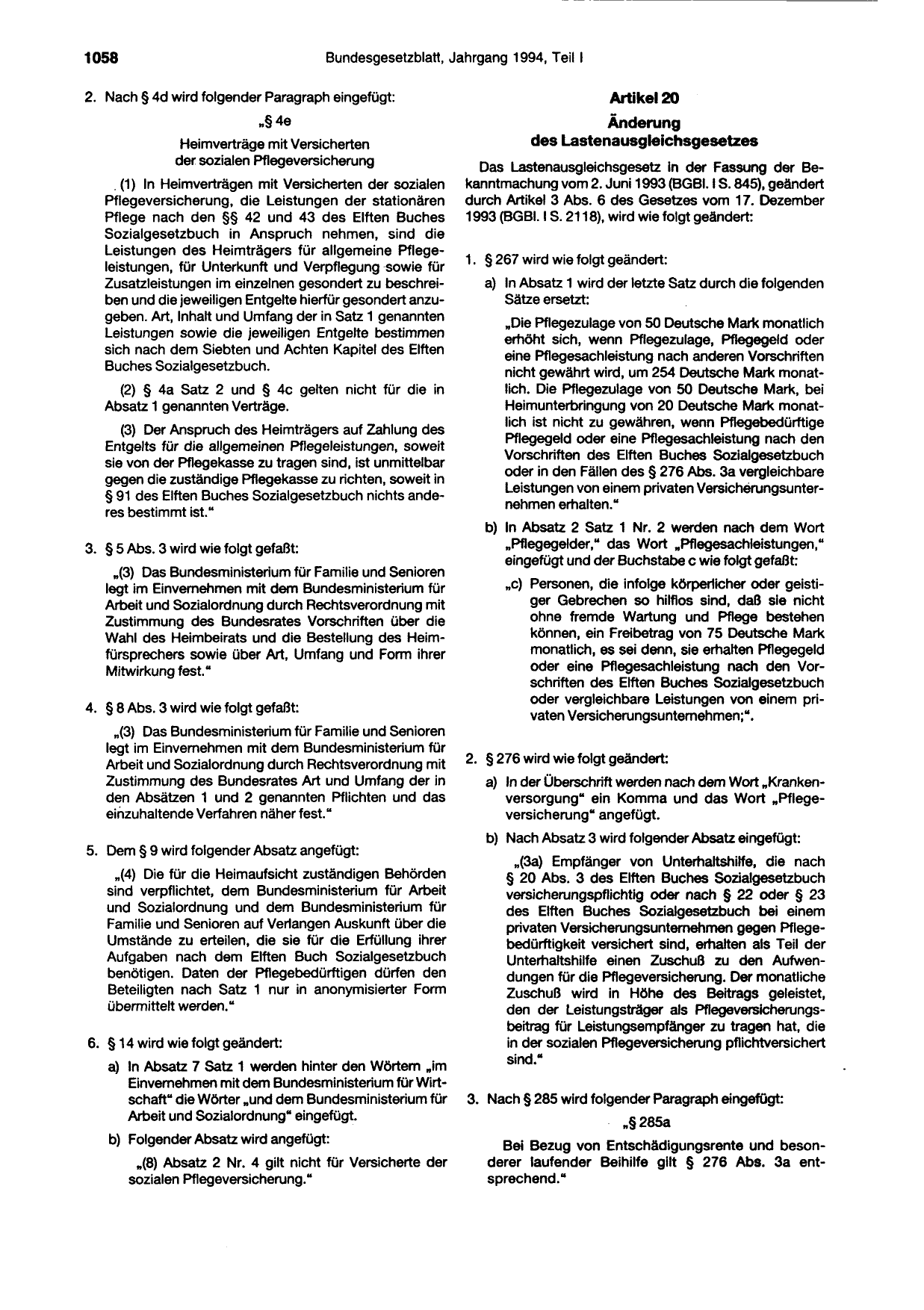 BGBl. 1994, Seite 1058 — Originalseite als Abbildung