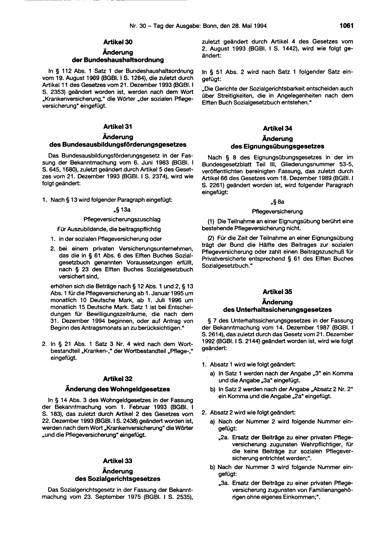 BGBl. 1994, Seite 1061 — Originalseite als Abbildung