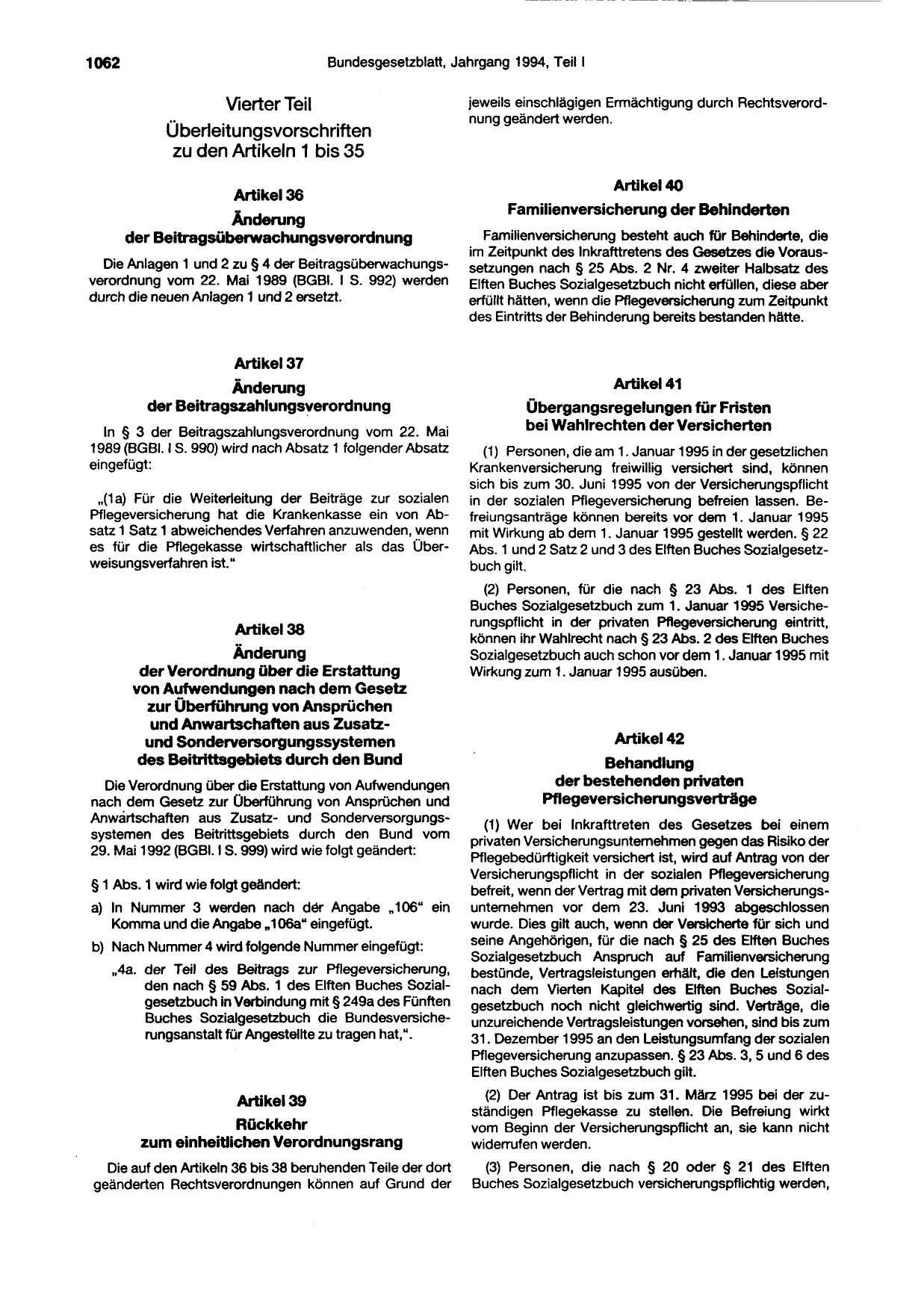 BGBl. 1994, Seite 1062 — Originalseite als Abbildung
