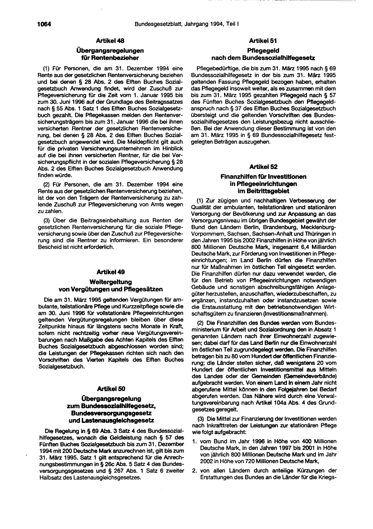 BGBl. 1994, Seite 1064 — Originalseite als Abbildung