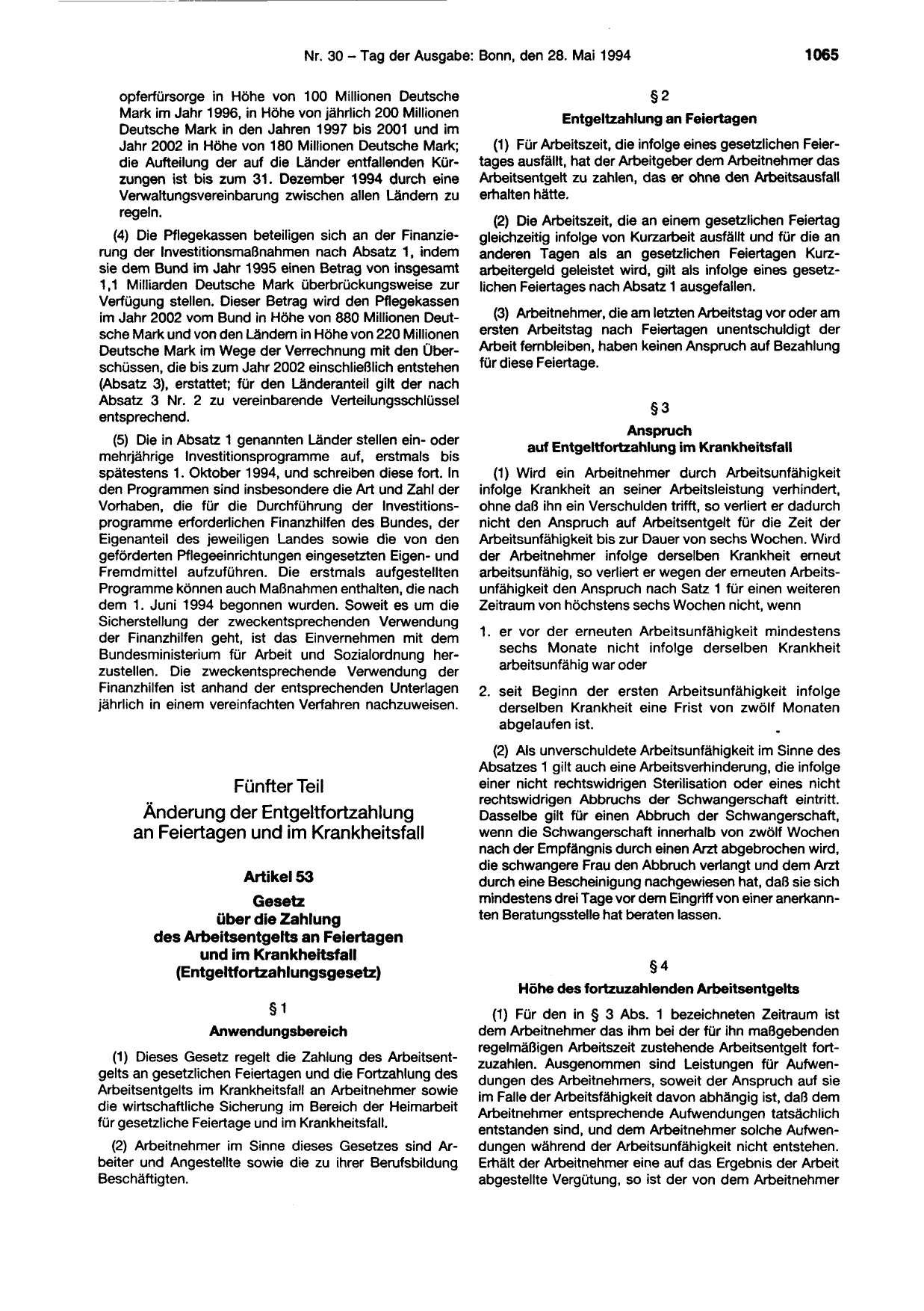 BGBl. 1994, Seite 1065 — Originalseite als Abbildung